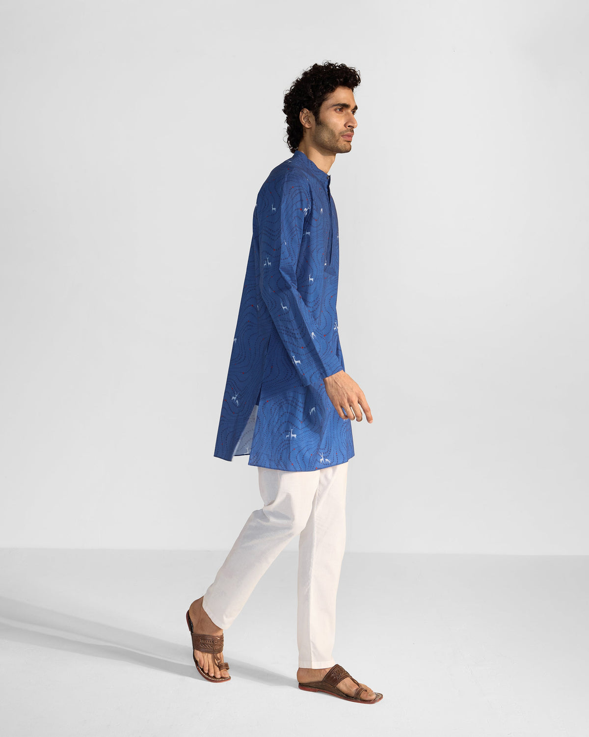 Front Pleat Kurta - Blue & White Printed