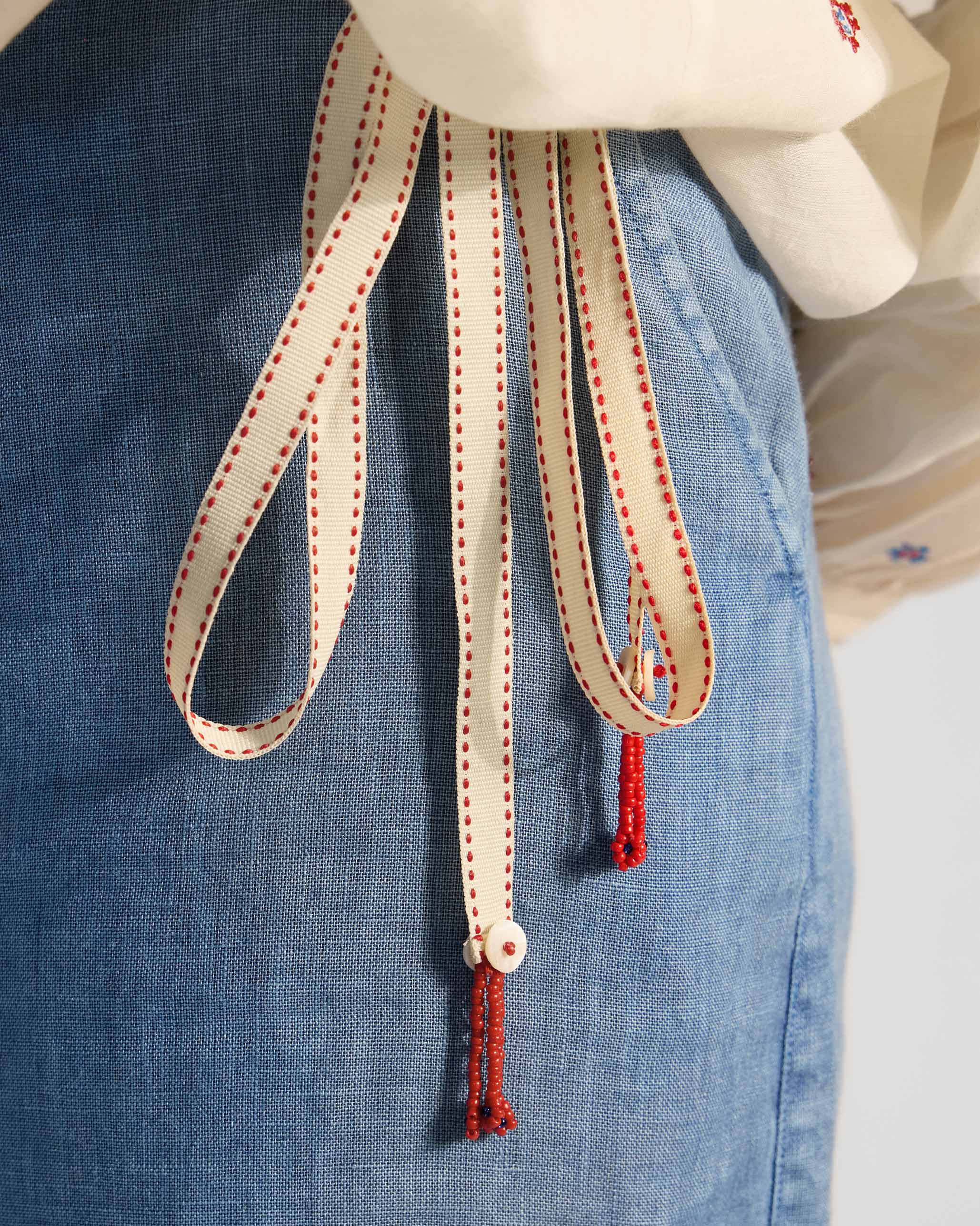 Tahi Top - Ivory & Red Embroidered
