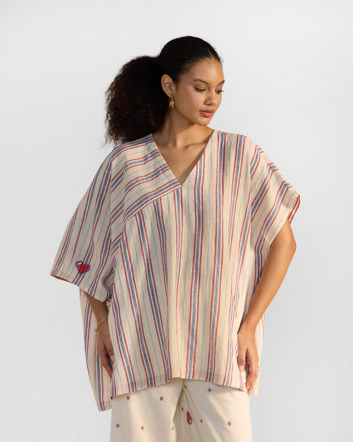 Savi Top - Red & Ivory Stripes
