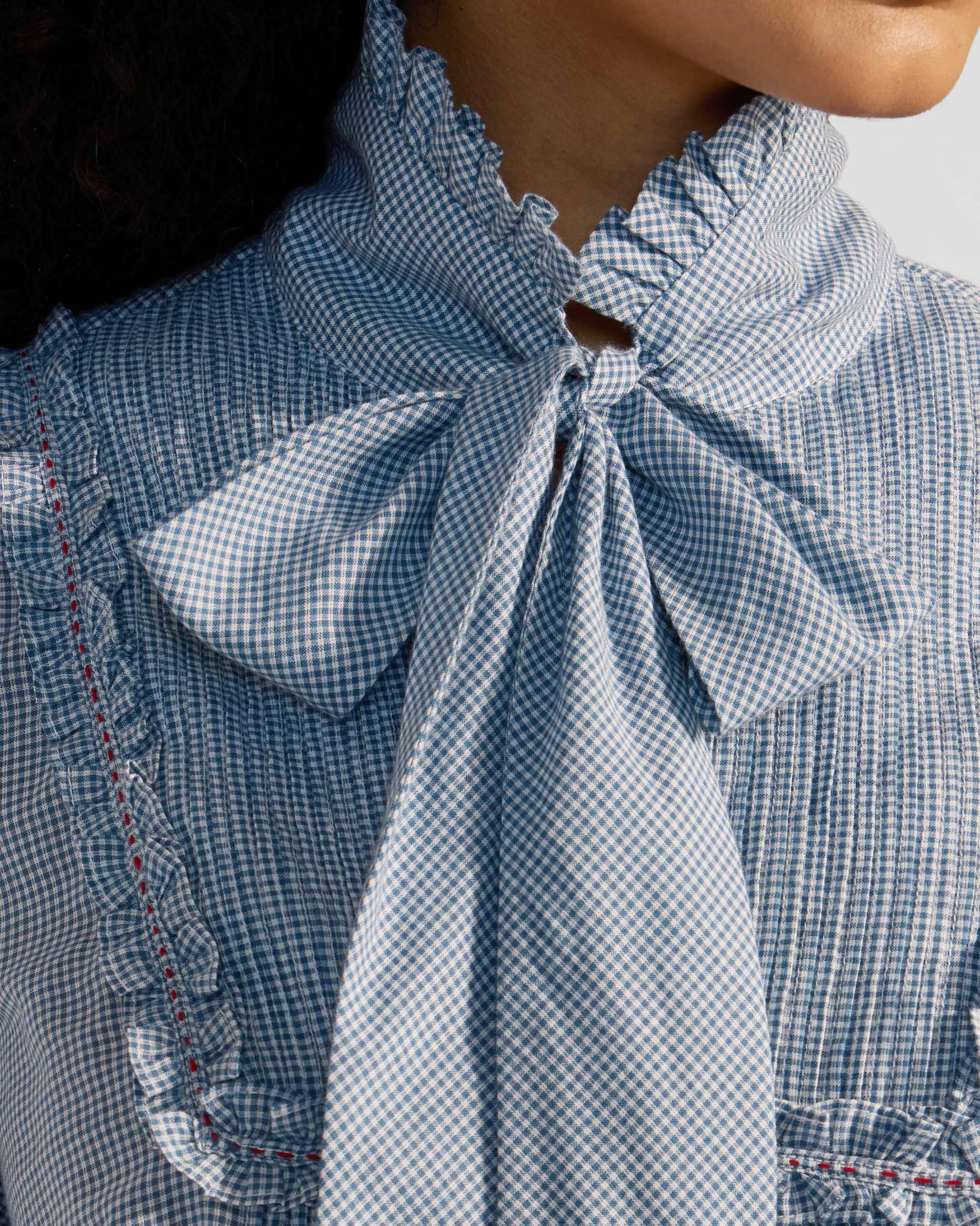 Lona Necktie Top - Blue & White Checks