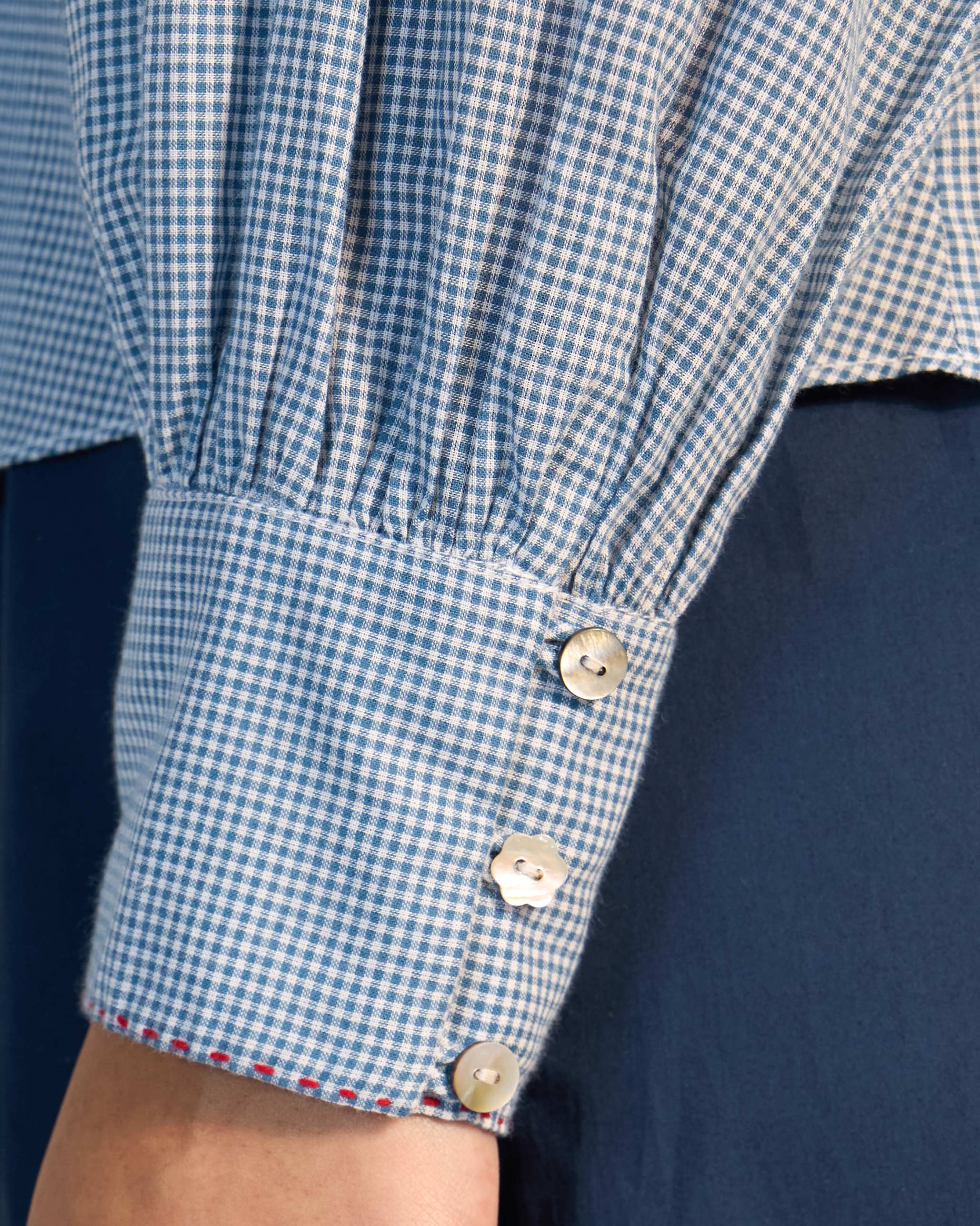 Lona Necktie Top - Blue & White Checks