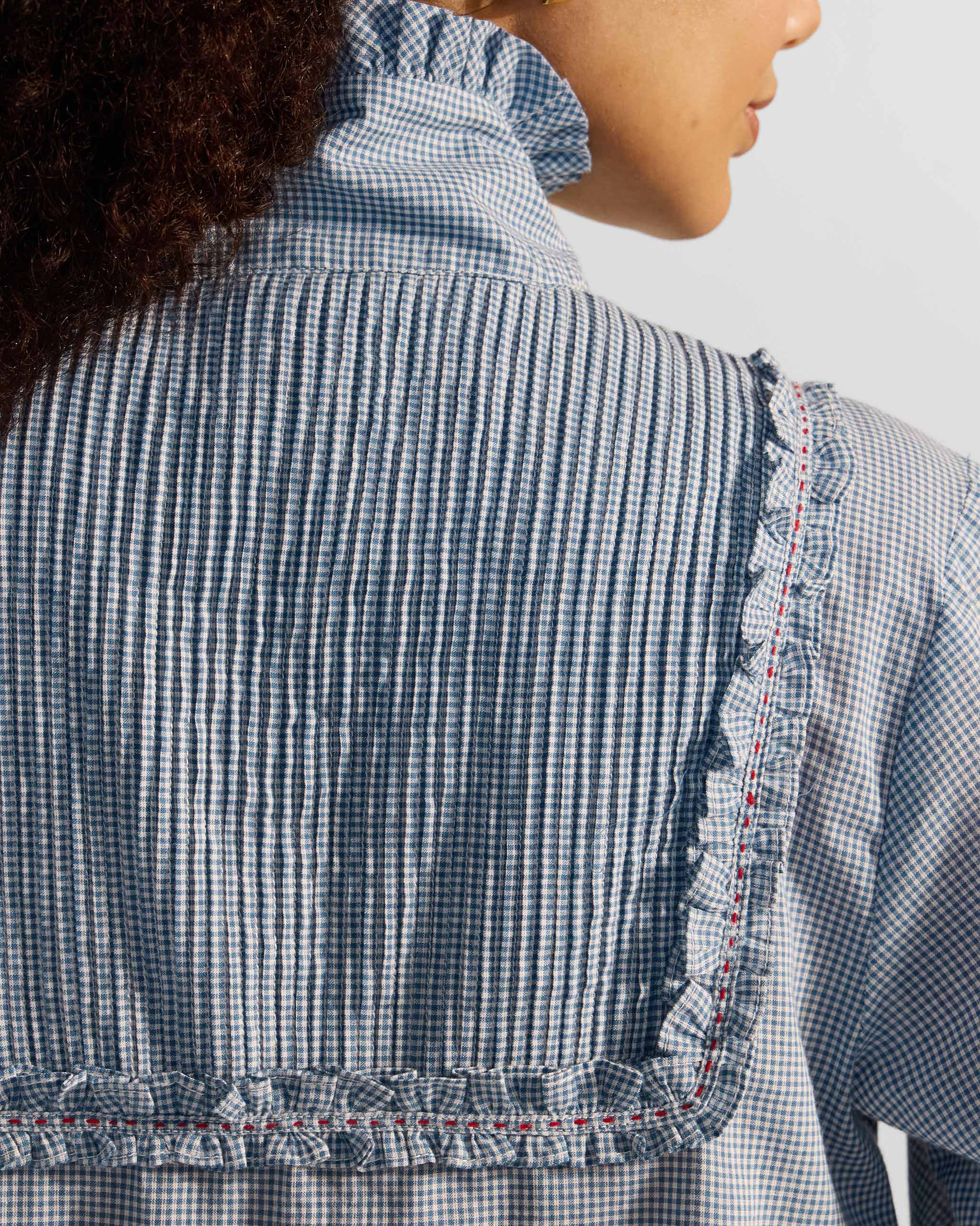 Lona Necktie Top - Blue & White Checks