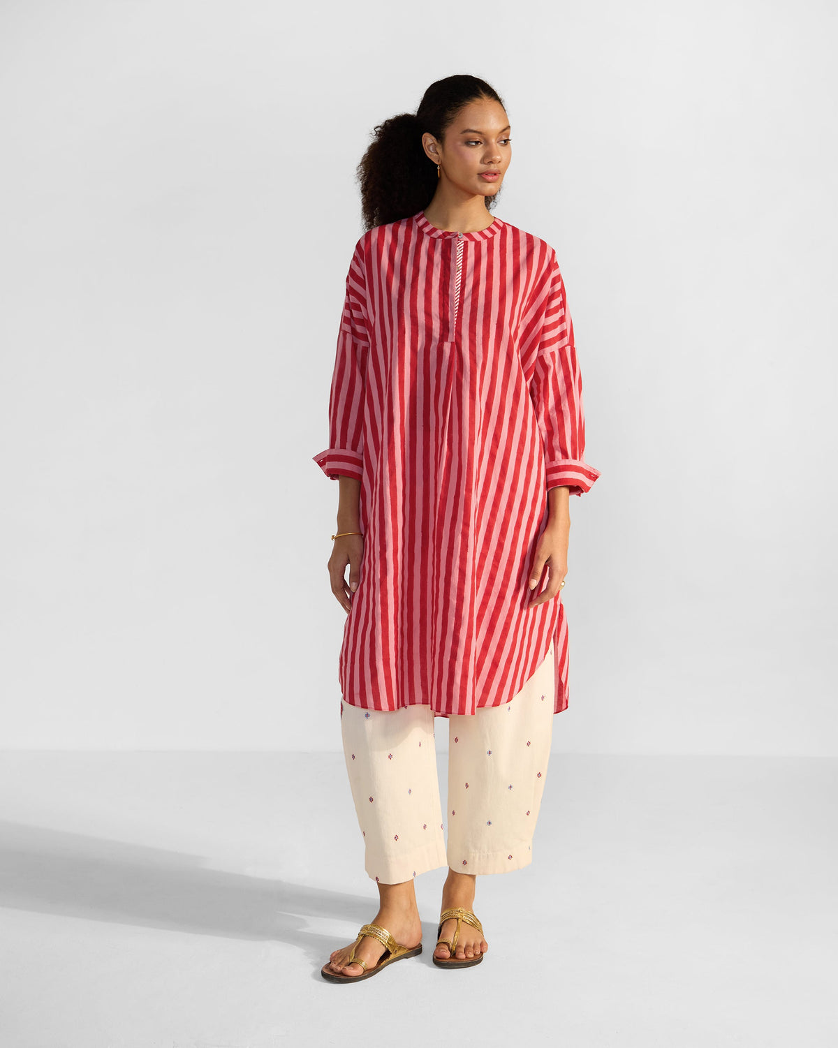 Lazy Sunday Tunic - Red & Salmon Stripes