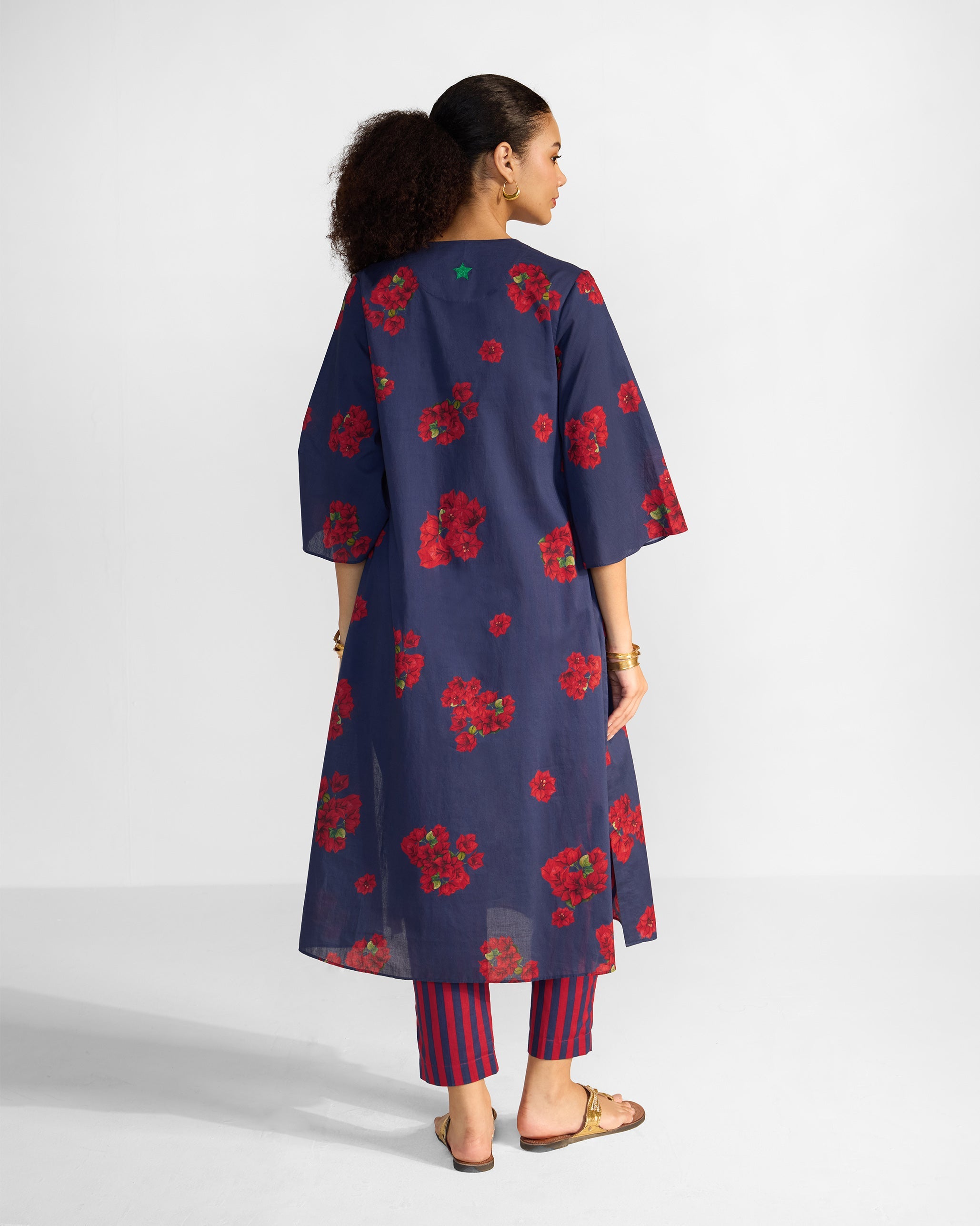 Kaari Kurta - Blue & Red Printed