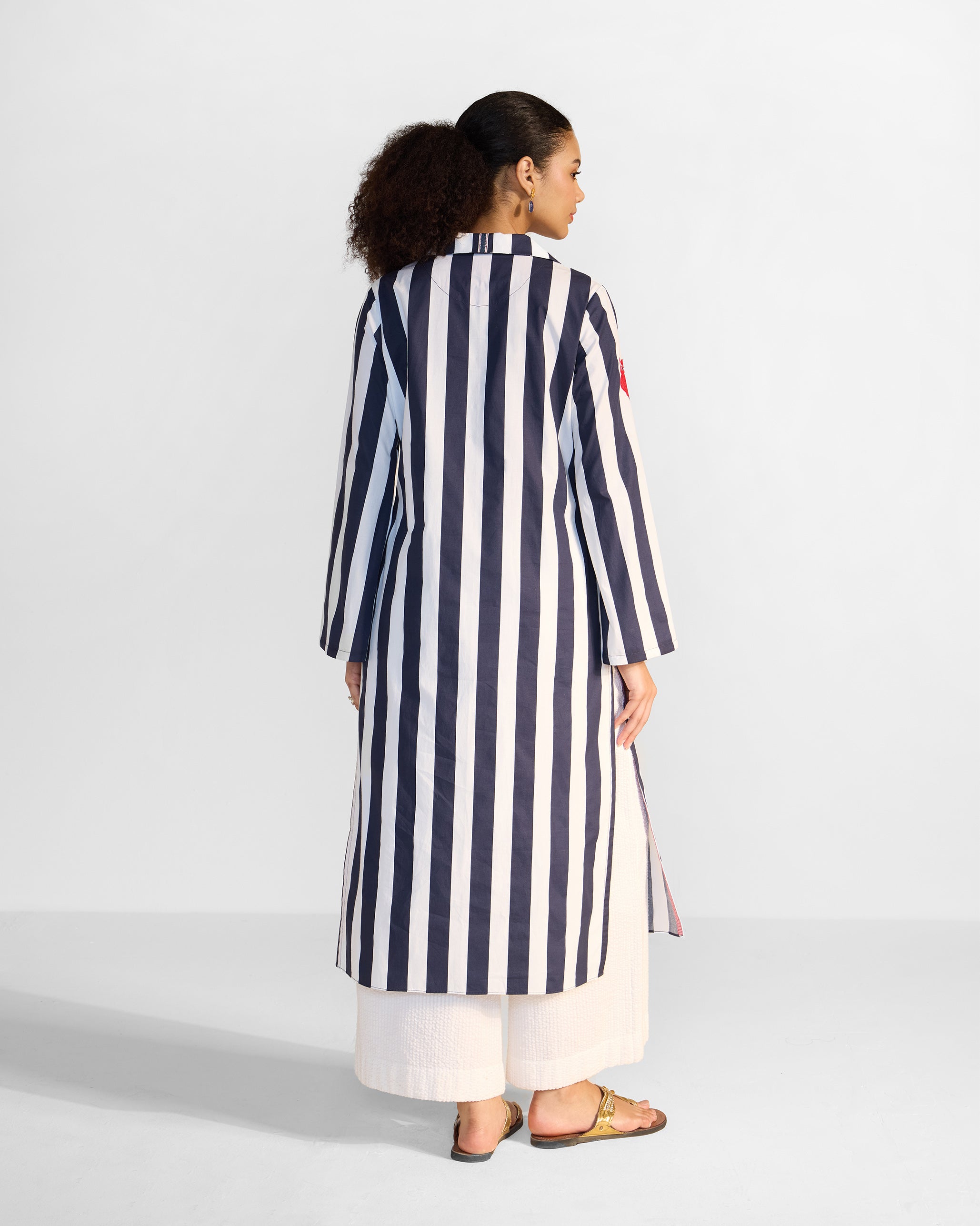Vinya Kurta - Navy Blue & White Stripes