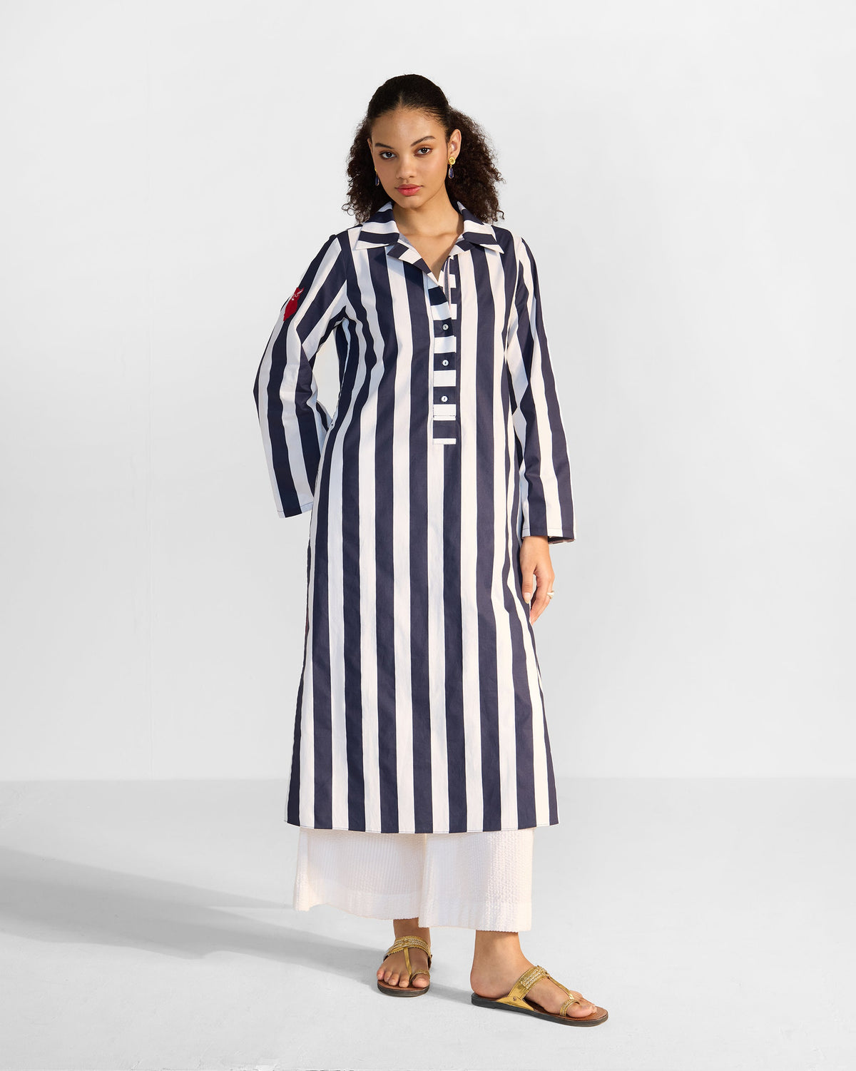 Vinya Kurta - Navy Blue & White Stripes