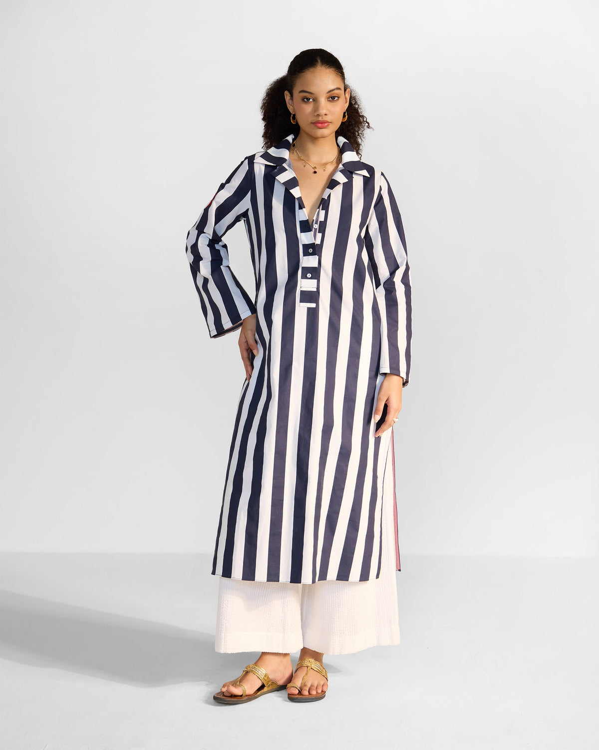 Vinya Kurta - Navy Blue & White Stripes