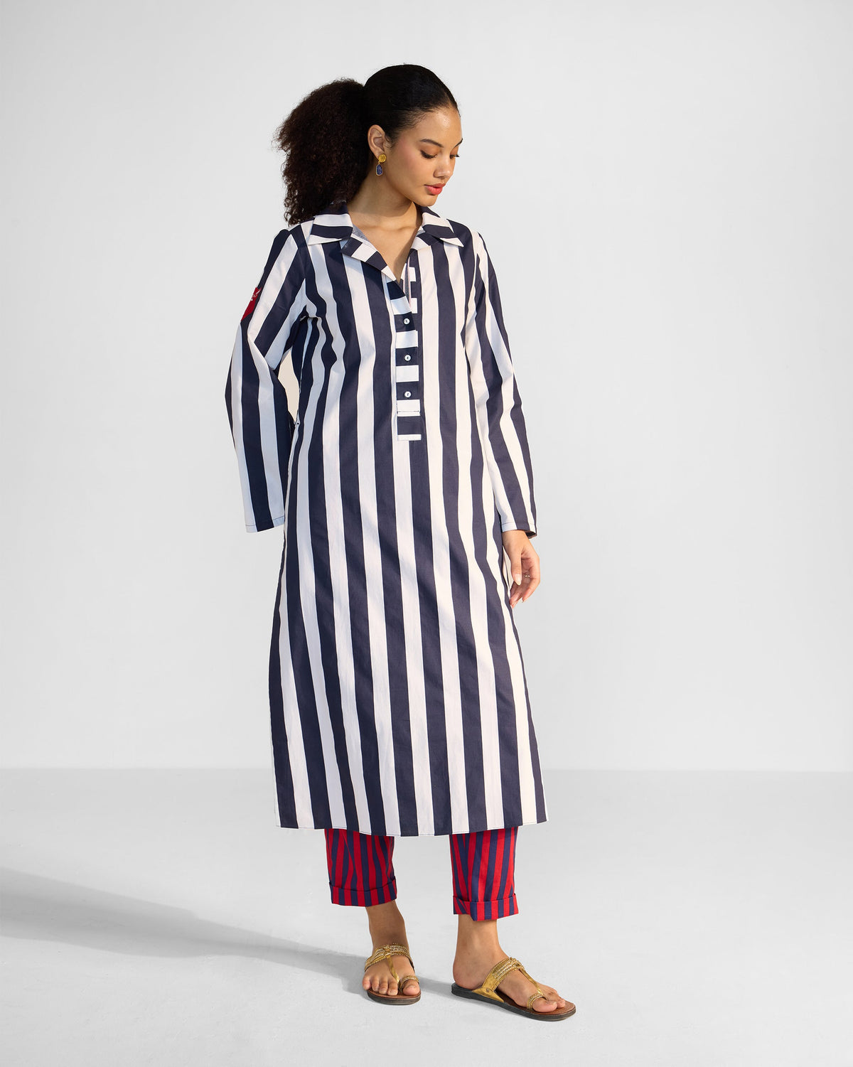 Vinya Kurta - Navy Blue & White Stripes