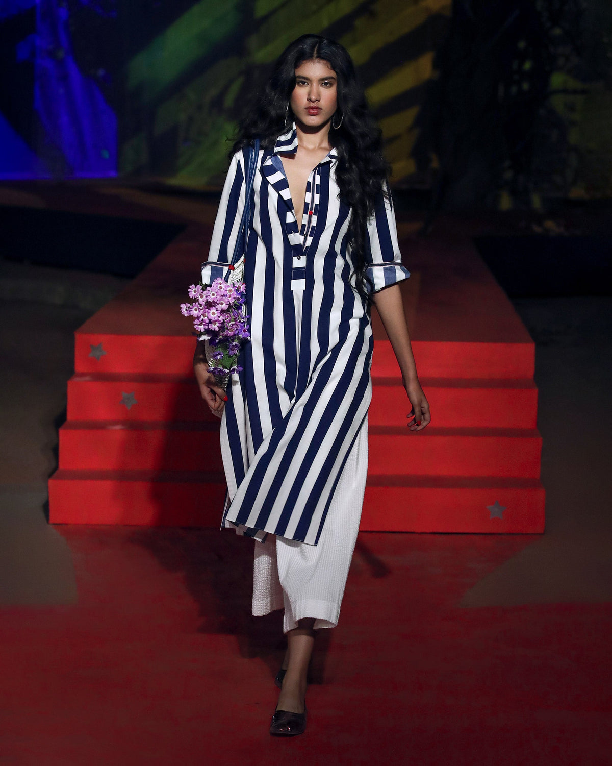 Vinya Kurta - Navy Blue & White Stripes