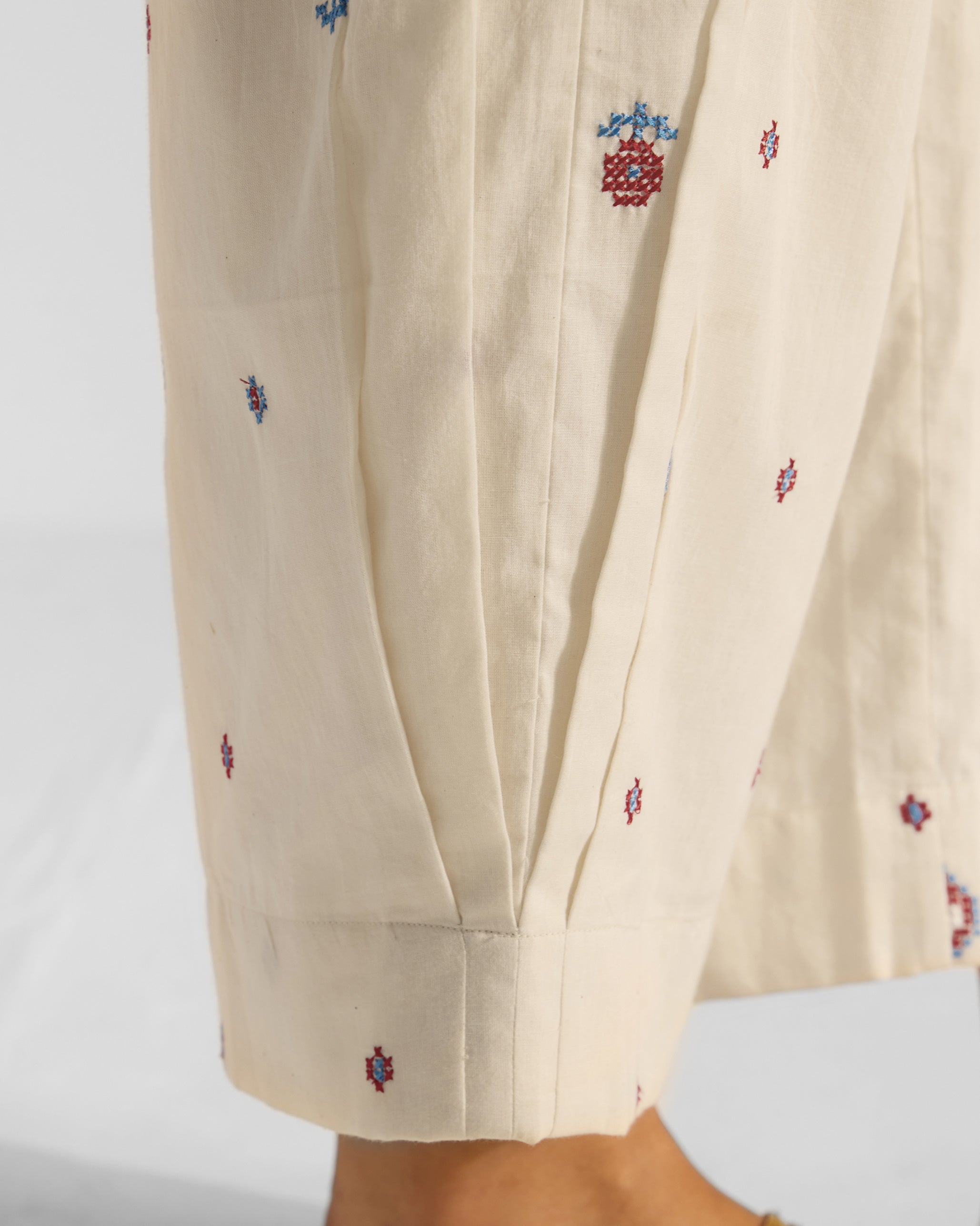 Serene Pants - Ivory & Red Embroidered