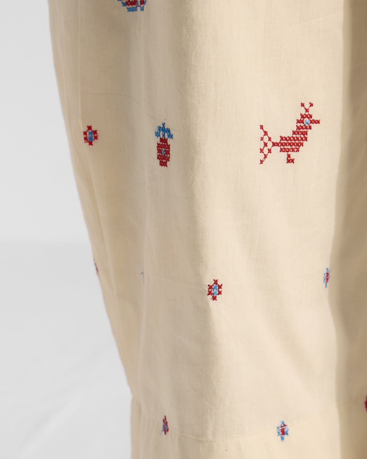 Serene Pants - Ivory & Red Embroidered