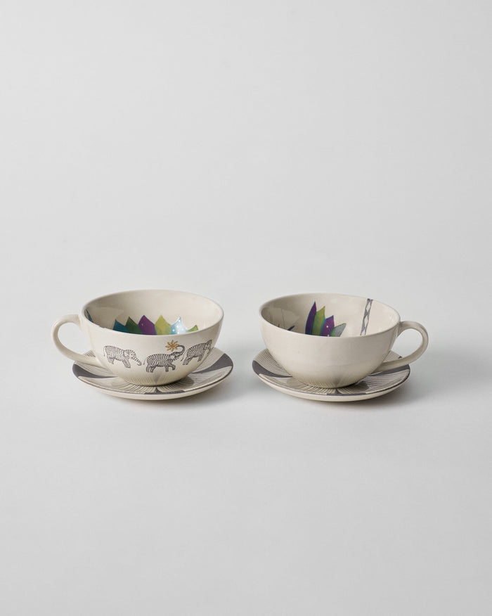 Palm Bloom Coffee Cup with Saucer - Set of 2