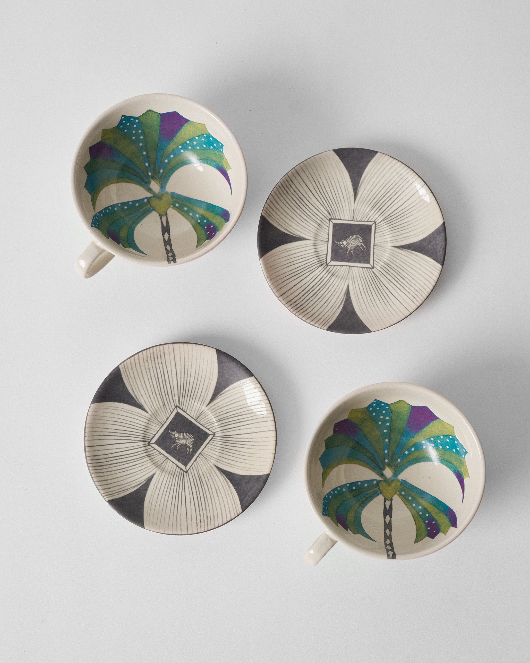 Palm Bloom Coffee Cup with Saucer - Set of 2