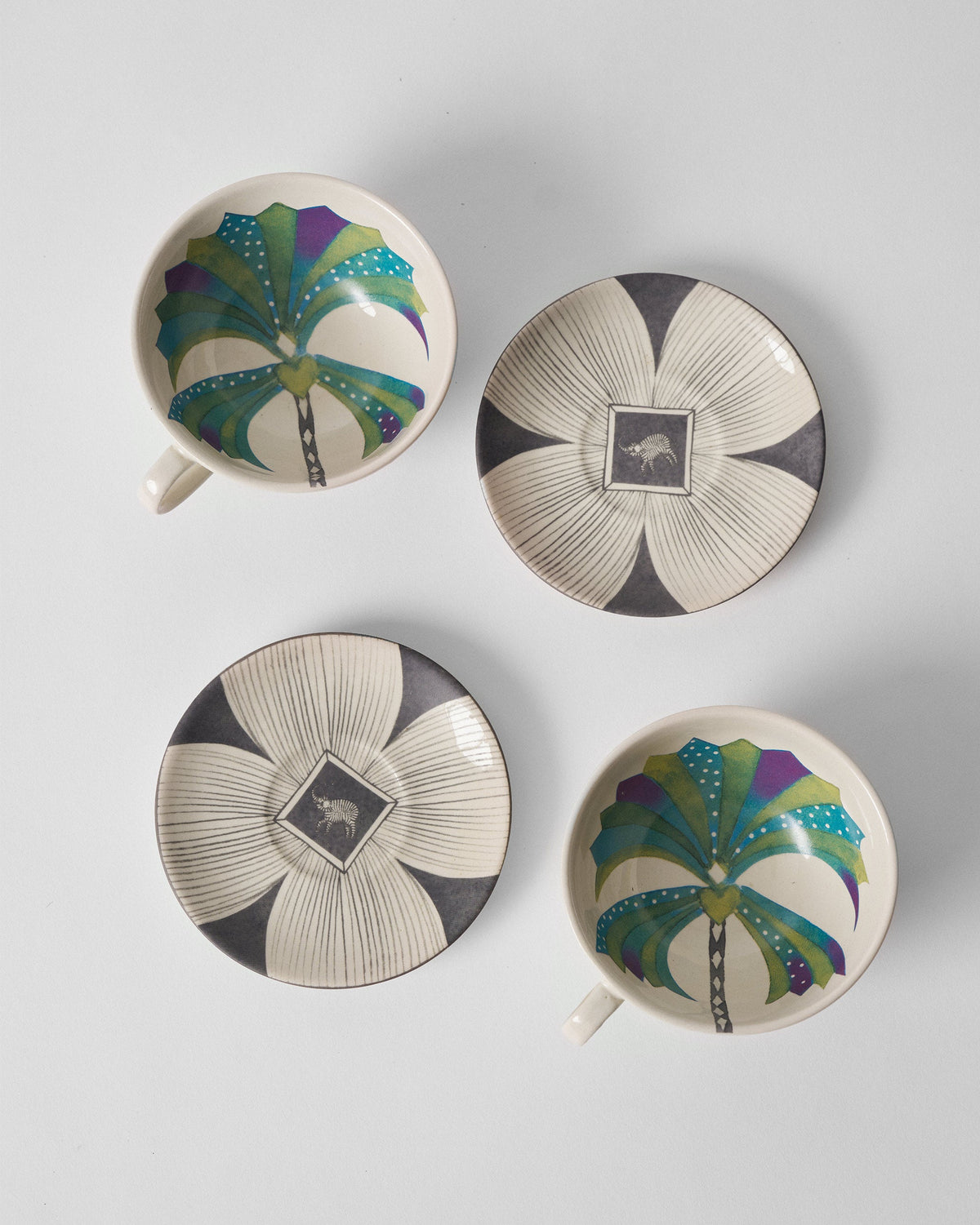 Palm Bloom Coffee Cup with Saucer - Set of 2