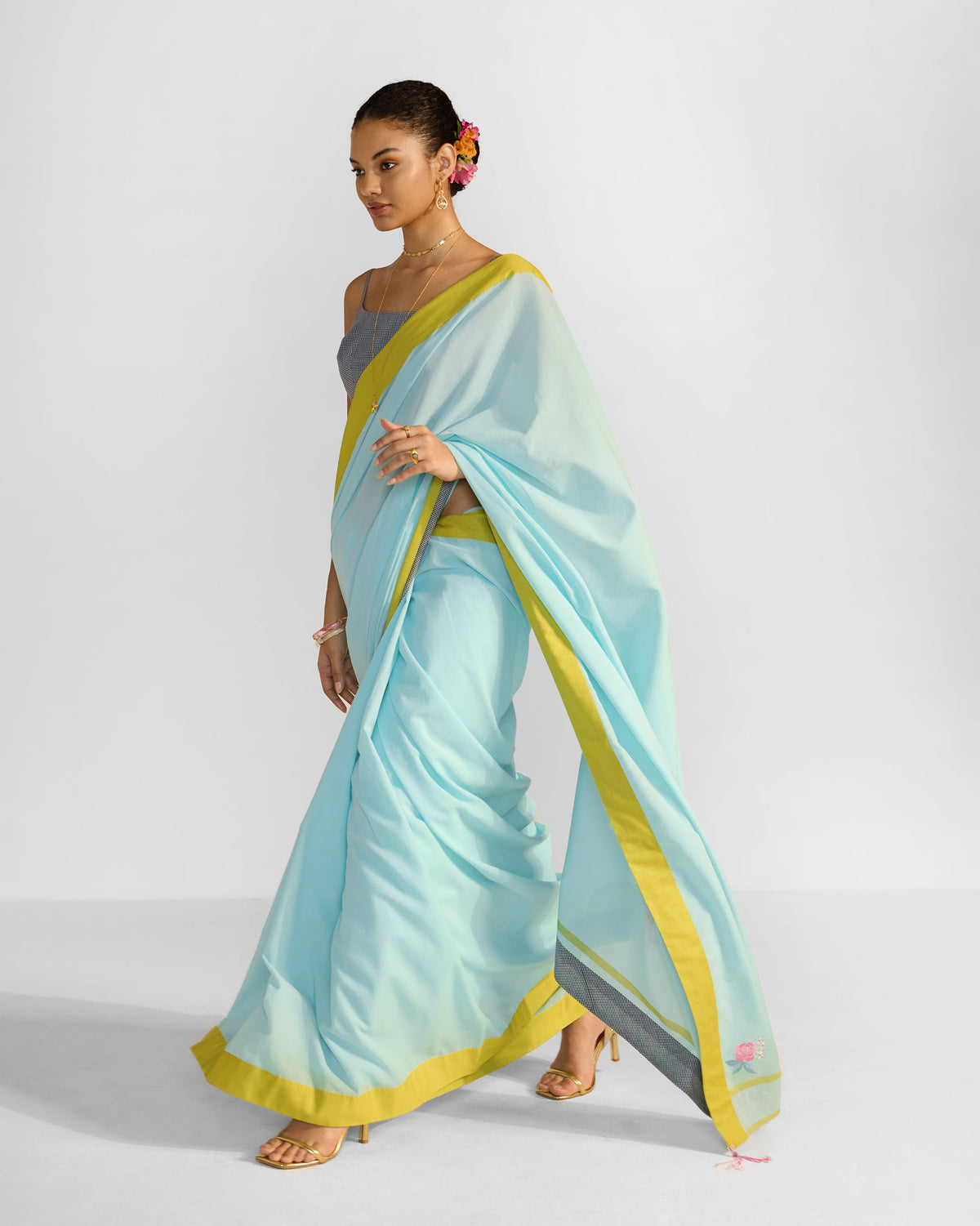 Noor Sari - Blue & Chartreuse
