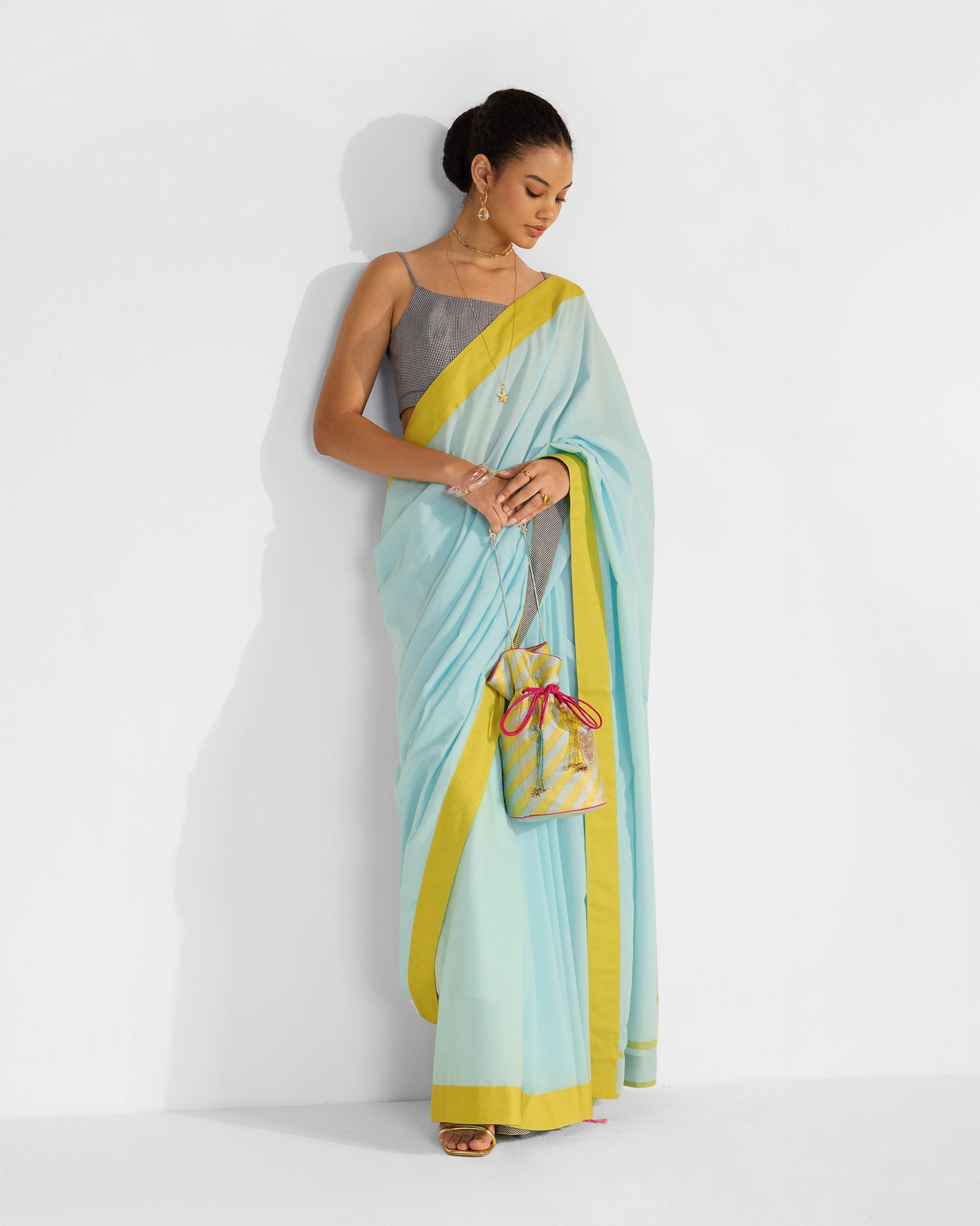 Noor Sari - Blue & Chartreuse