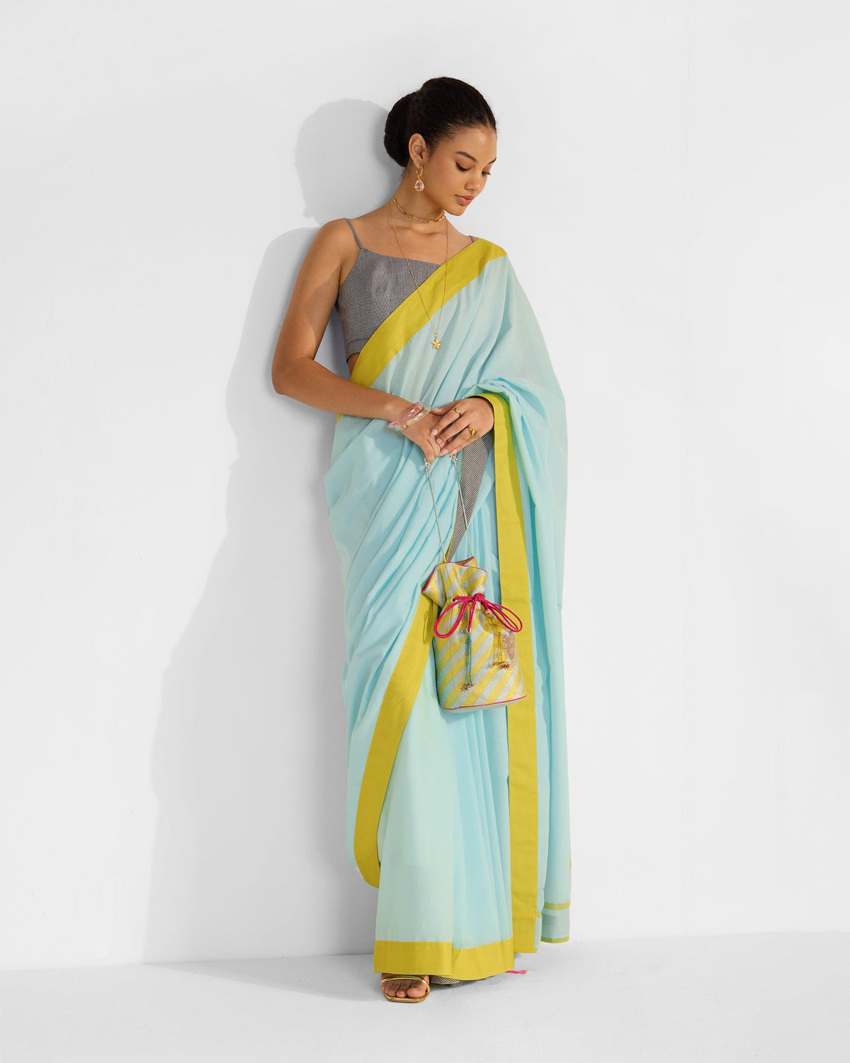 Noor Sari - Blue & Chartreuse