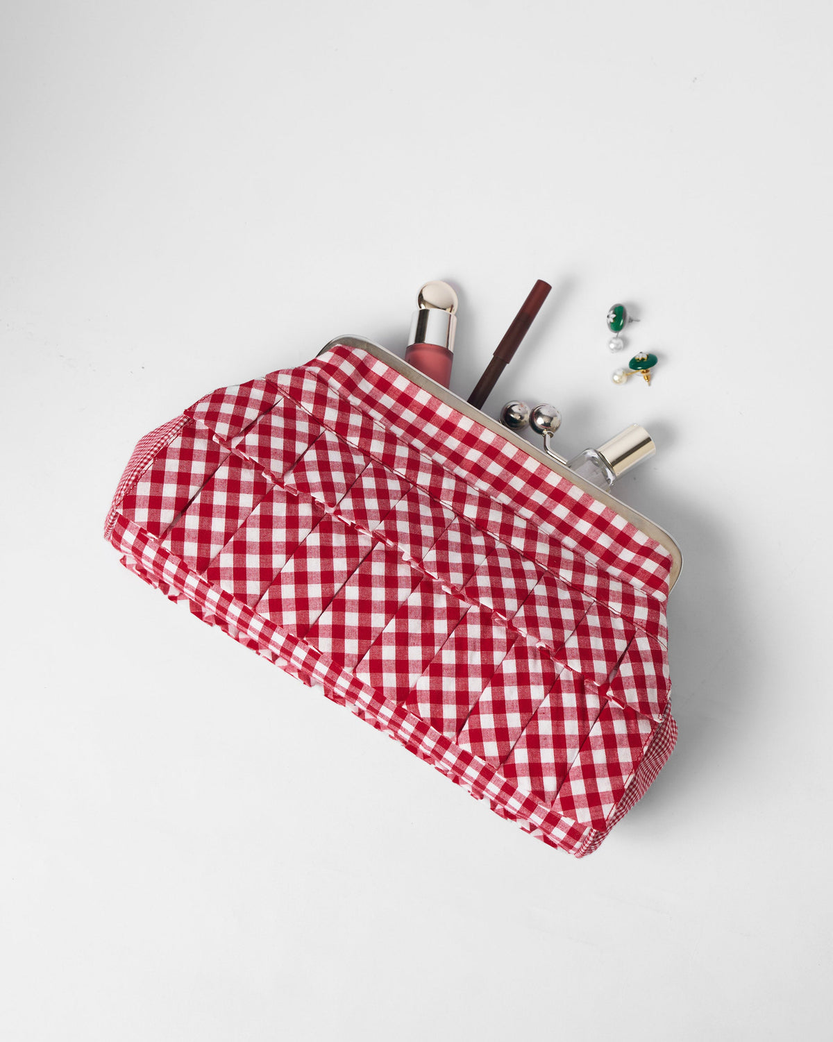 Pleated Muse Clutch - Red & White