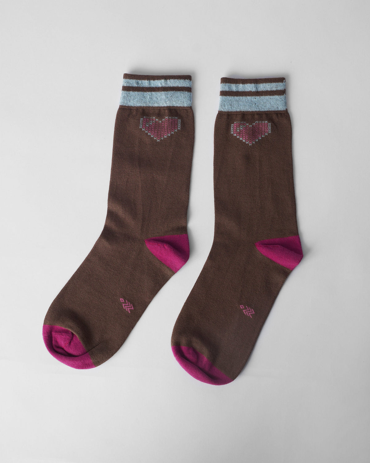 Pixel Heart Socks - Fuschia & Brown