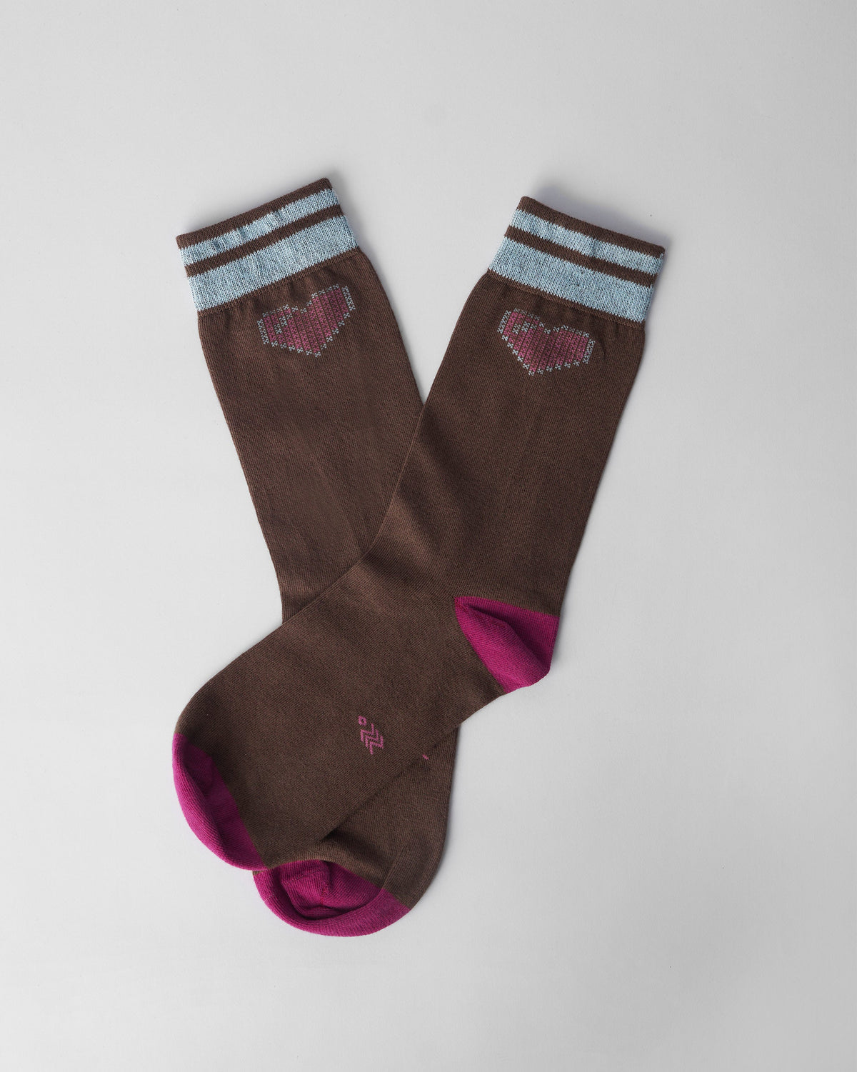 Pixel Heart Socks - Fuschia & Brown