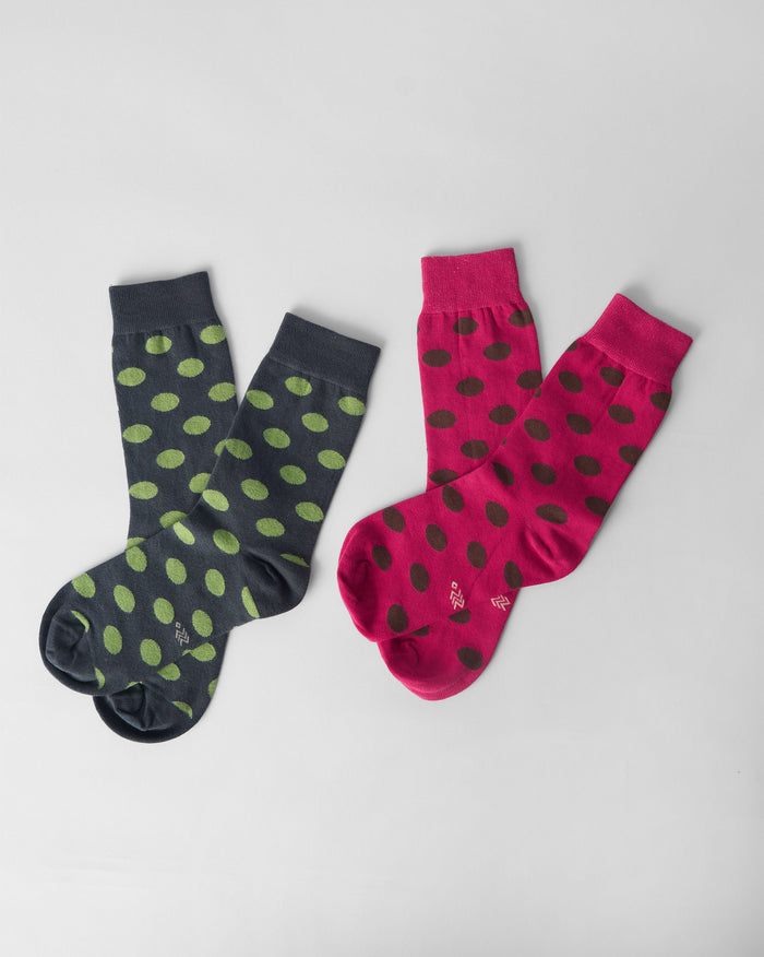Polka Love Socks (Set of 2) - Fuschia & Charcoal