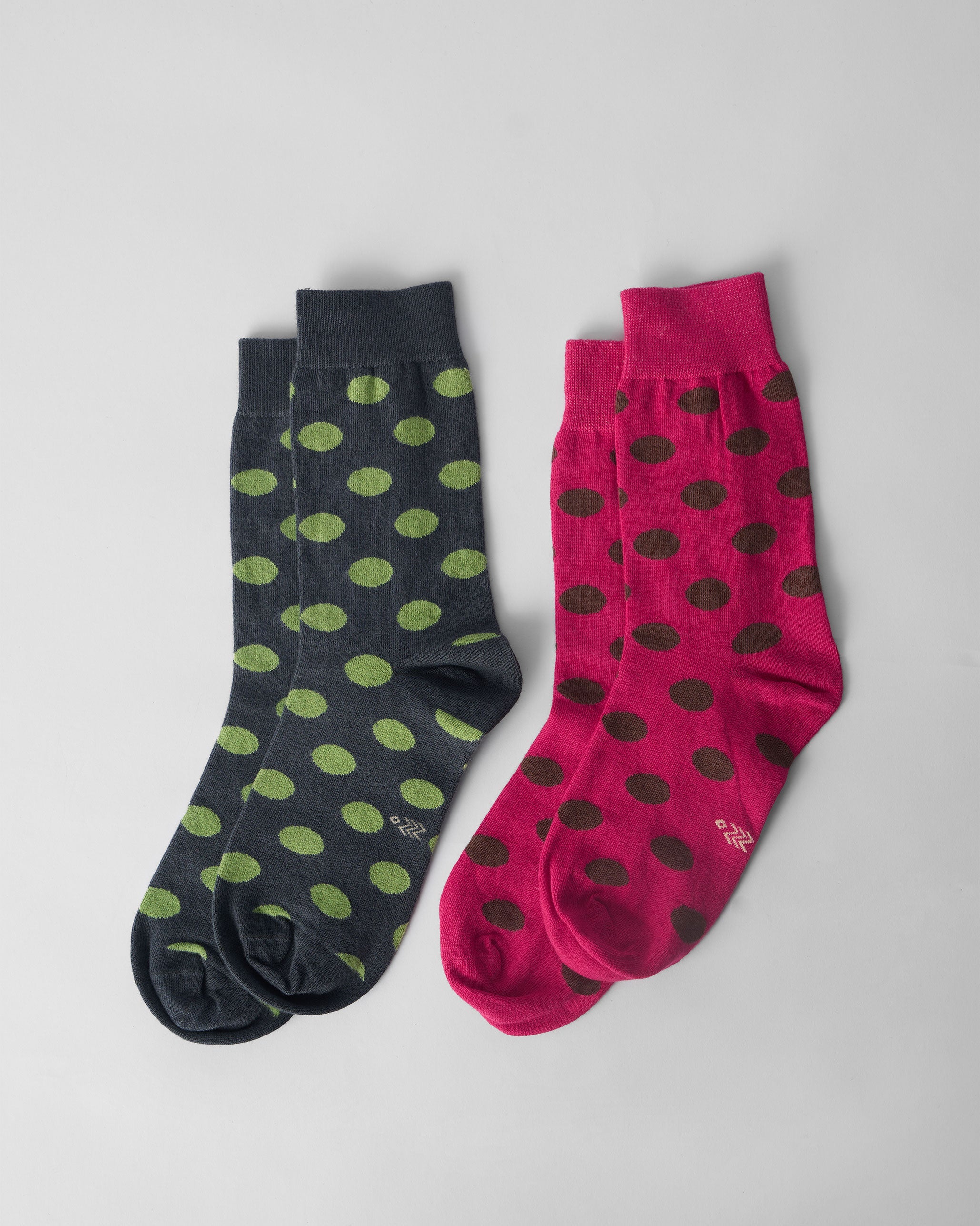 Polka Love Socks (Set Of 2) - Fuschia & Charcoal