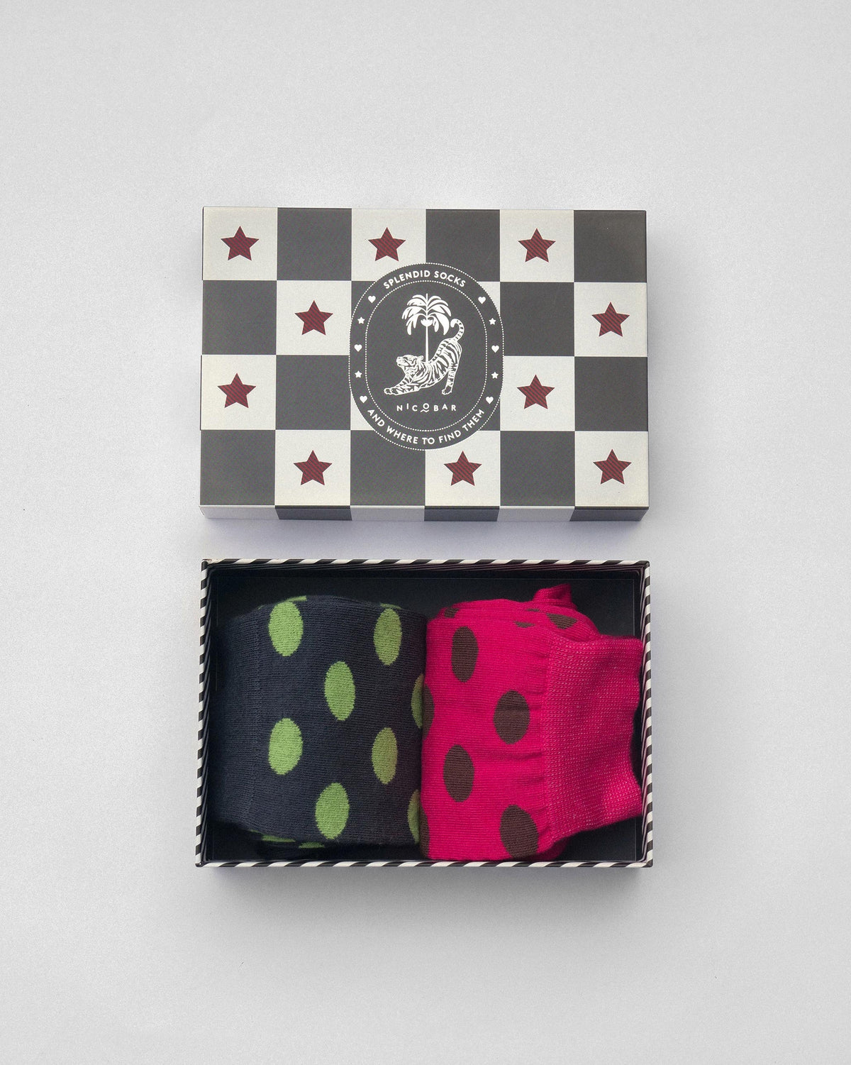 Polka Love Socks (Set of 2) - Fuschia & Charcoal