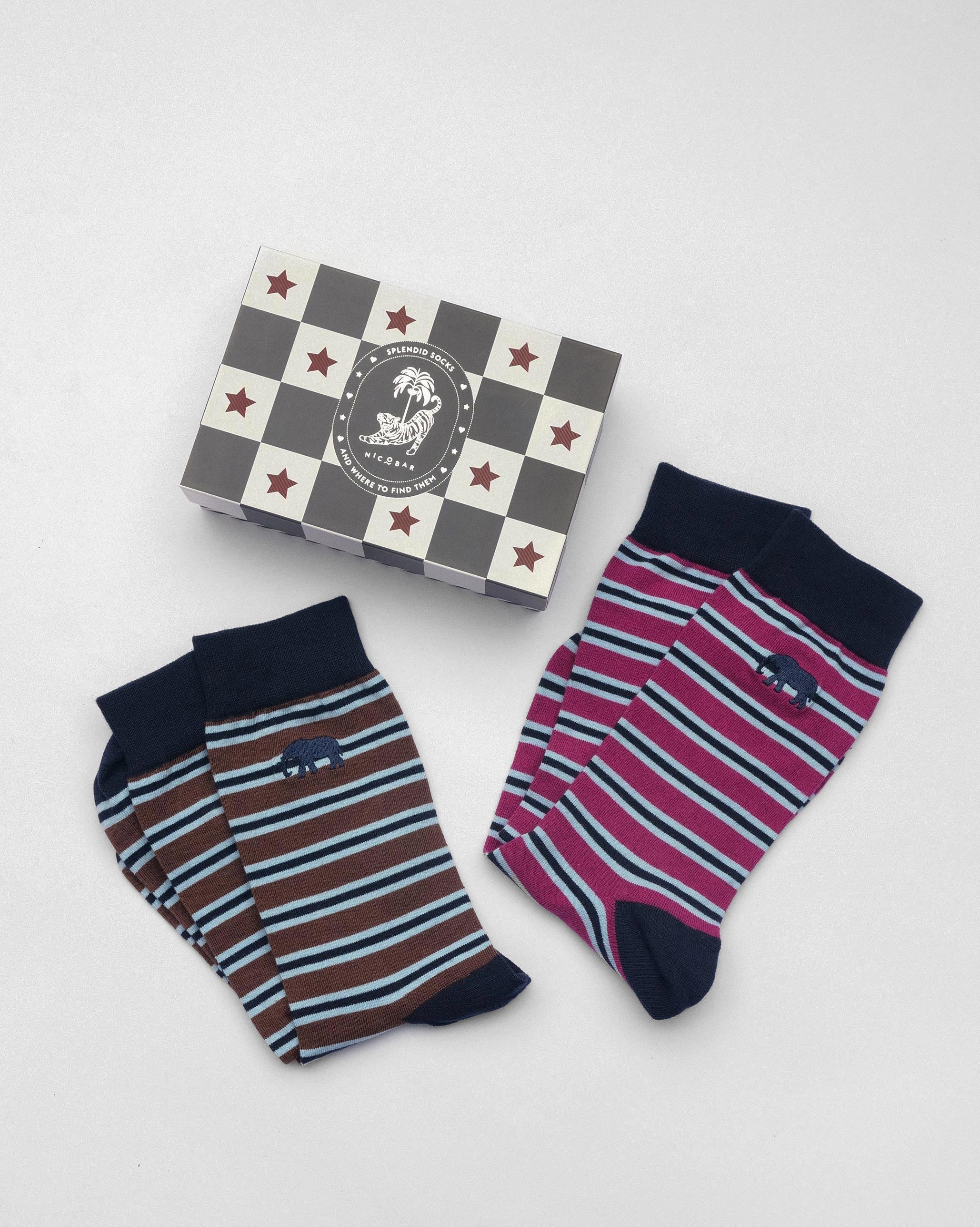 Stripey Socks (Set Of 2) - Mulberry & Brown