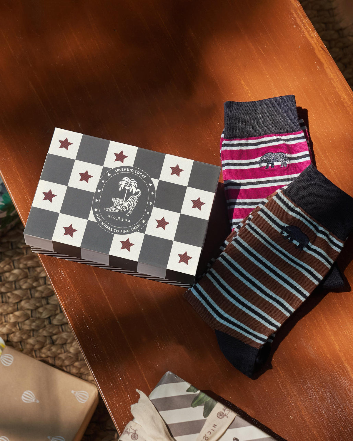 Stripey Socks (Set of 2) - Mulberry & Brown