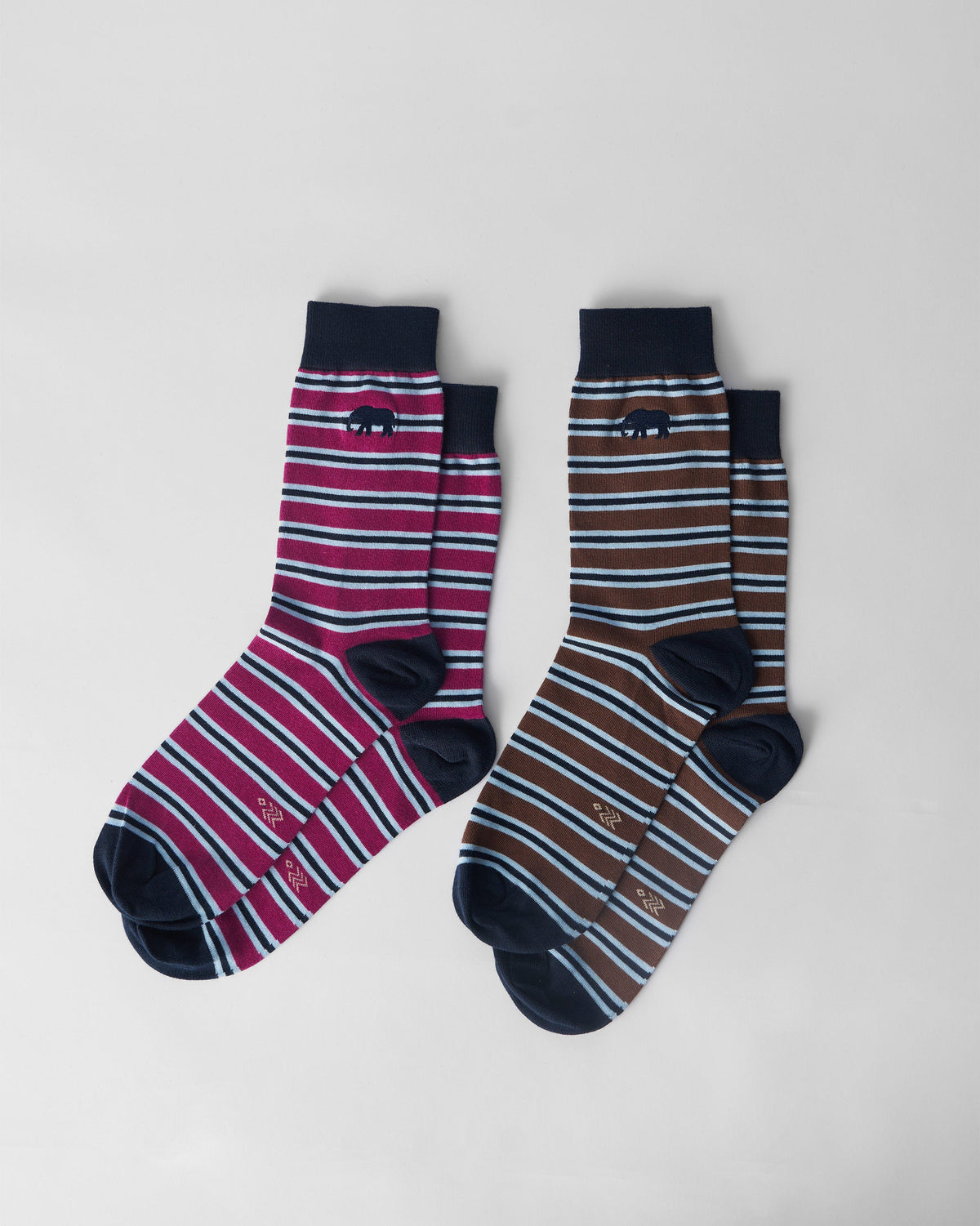 Stripey Socks (Set of 2) - Mulberry & Brown