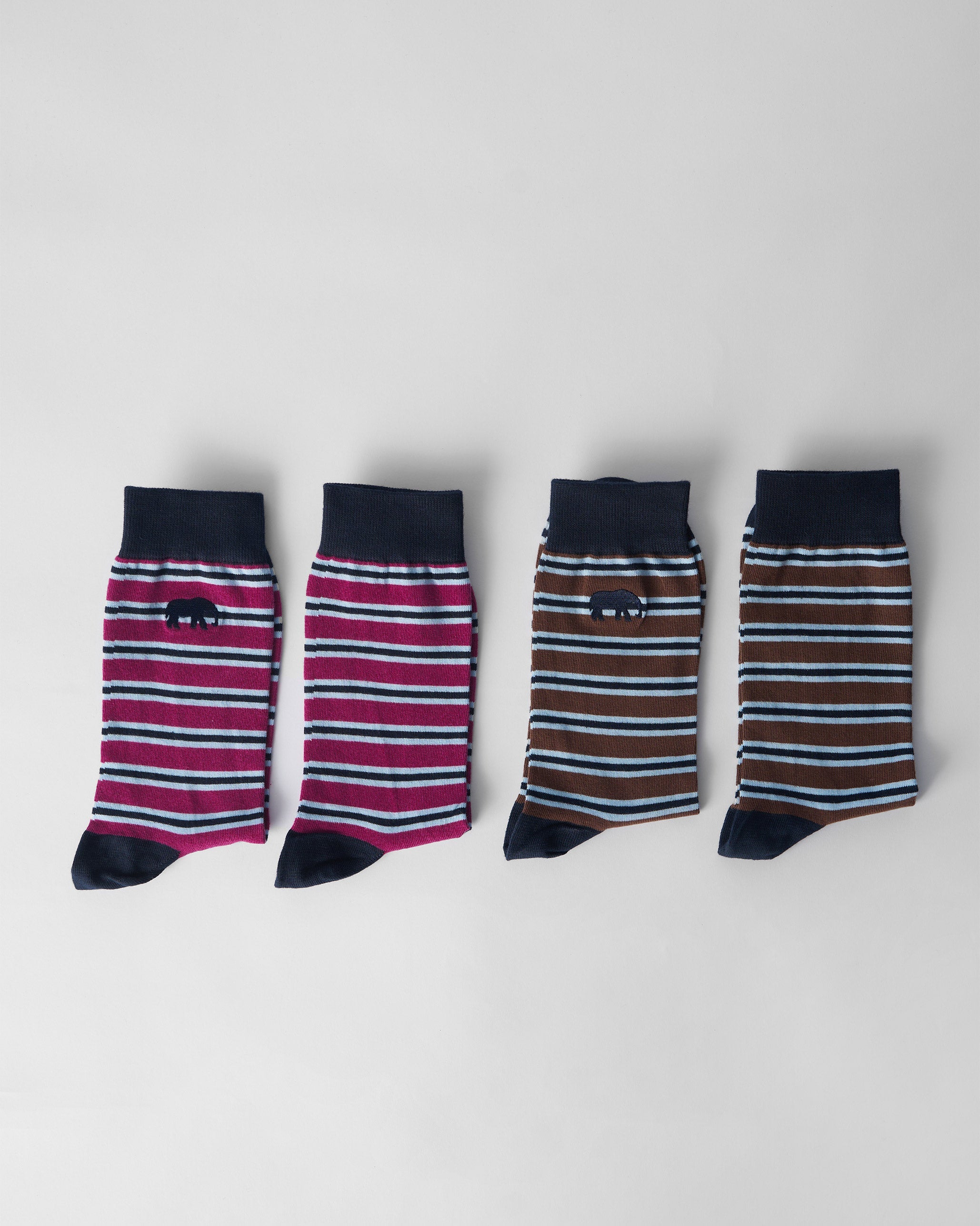 Stripey Socks (Set Of 2) - Mulberry & Brown