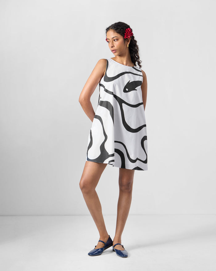 Short Racerback Dress - Black Printed