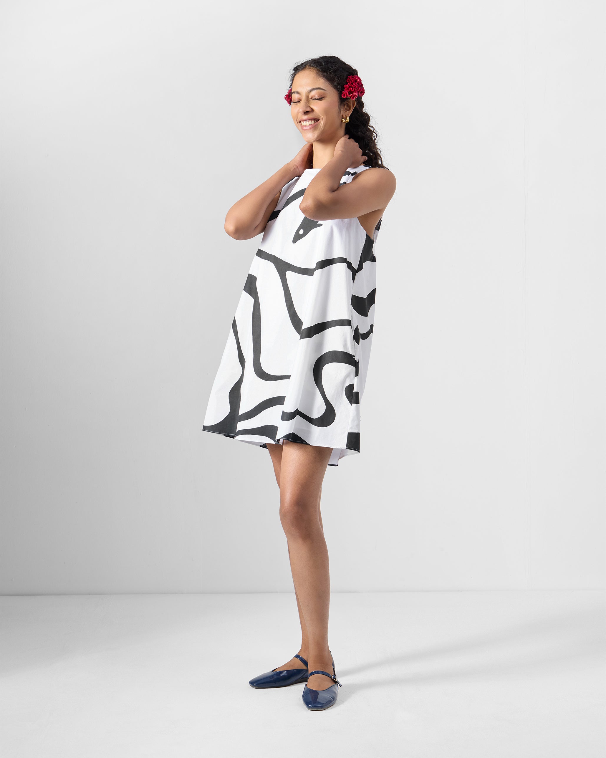 Short Racerback Dress - Black Printed