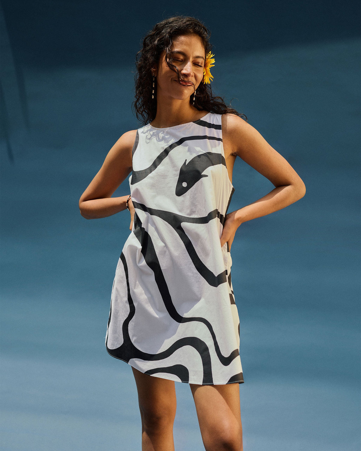 Short Racerback Dress - Black Printed