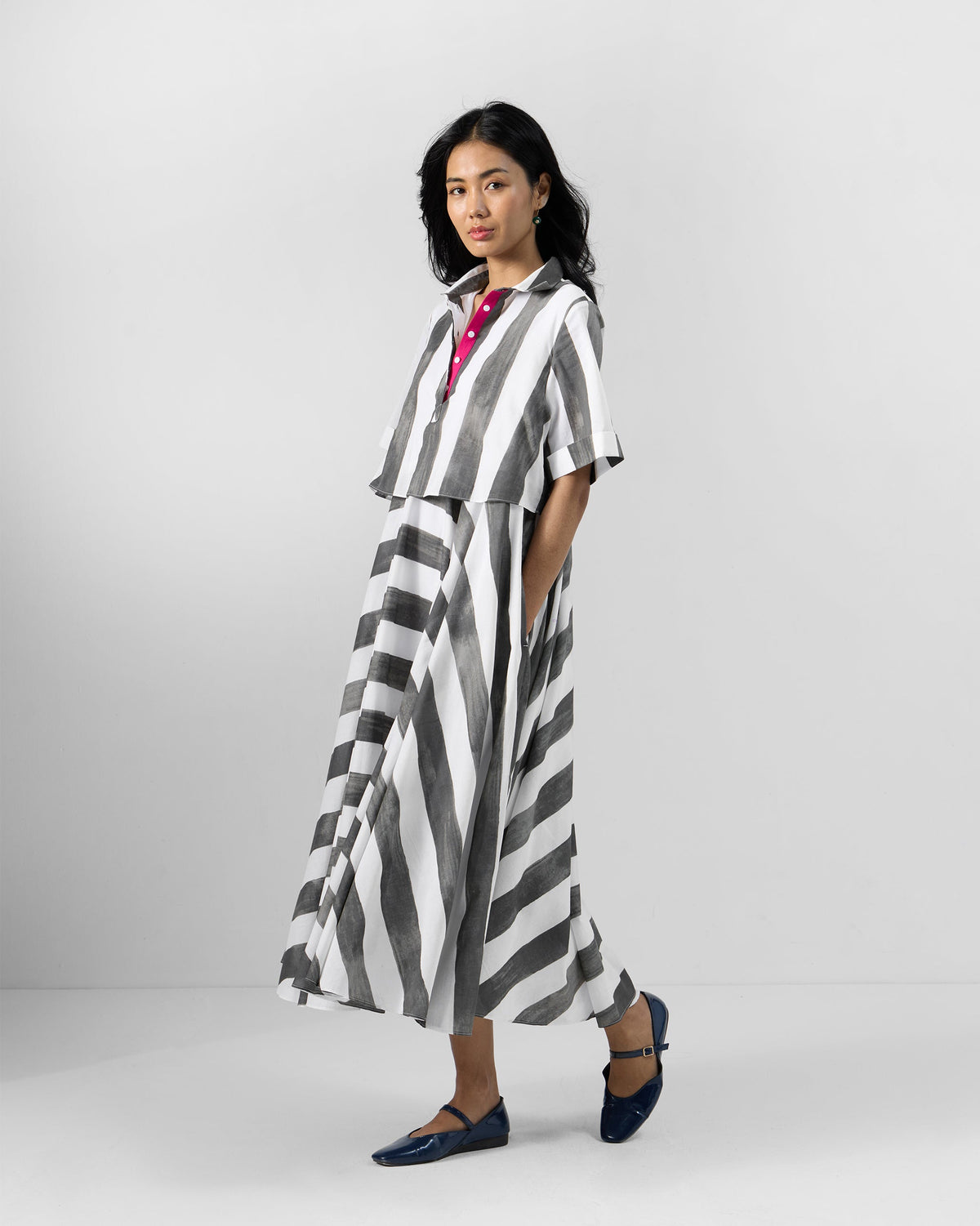 Kuro Dress - Charcoal & White Printed