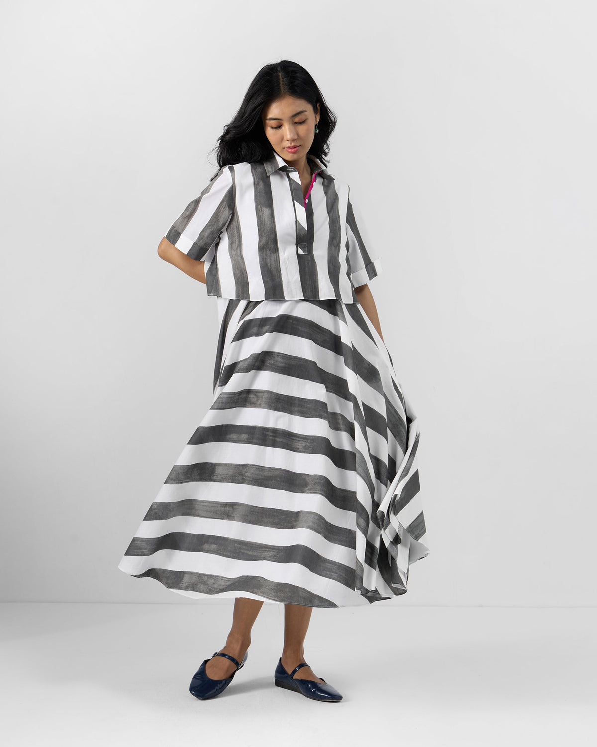 Kuro Dress - Charcoal & White Printed