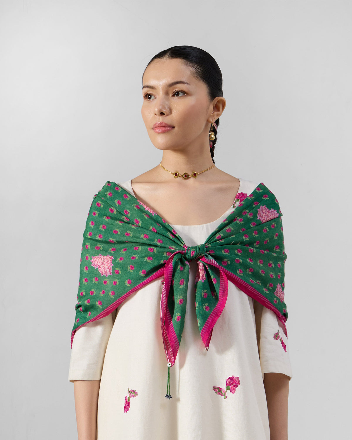 Gulnaar Scarf - Green & Pink