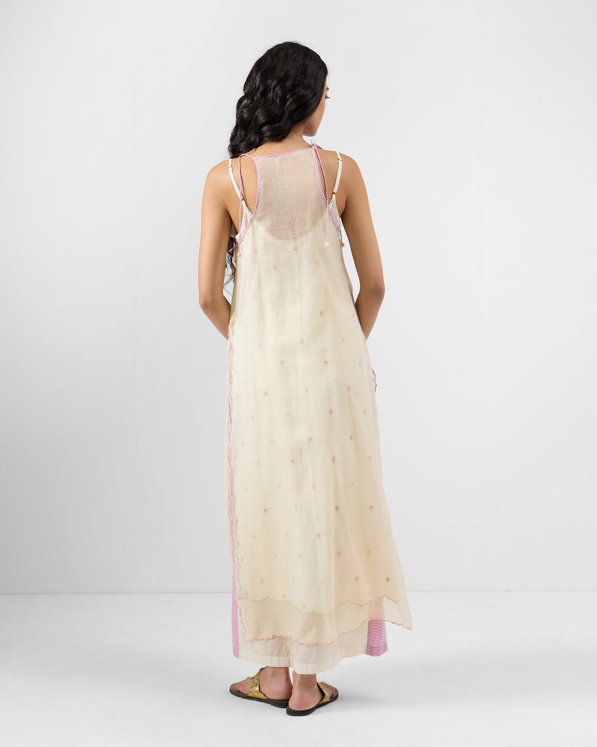 Hera Halter Kurta - Embroidered Cotton Kora A-Line