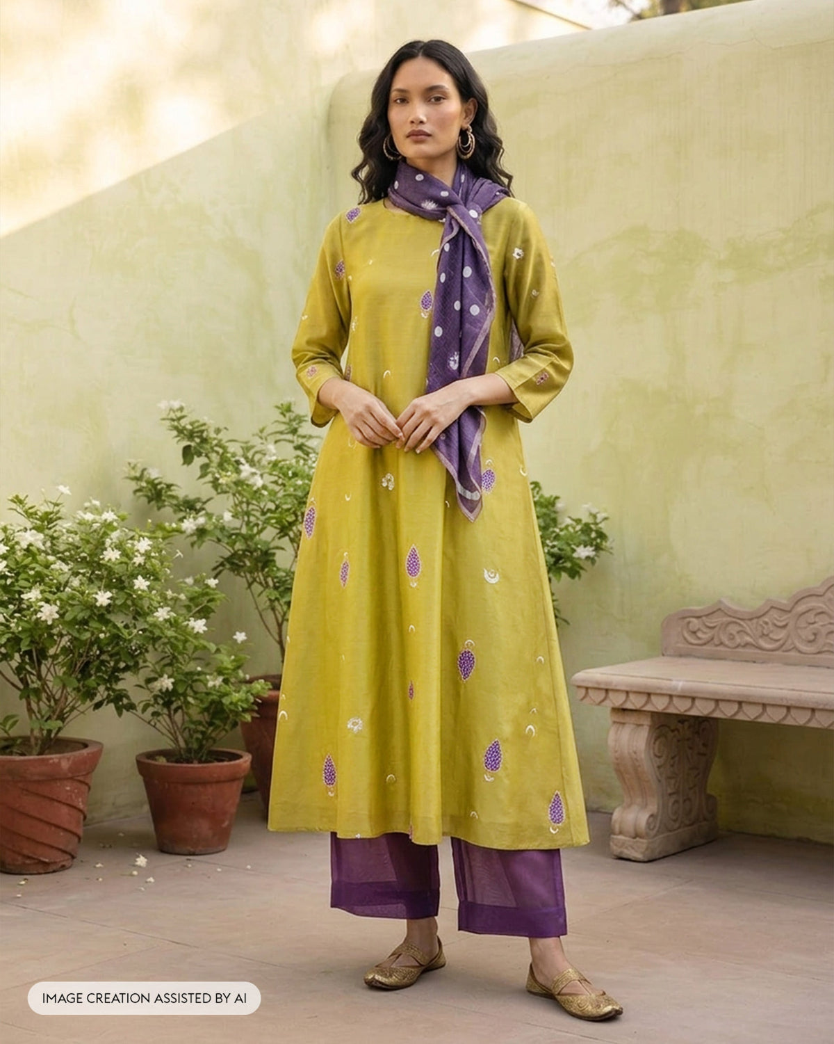 Boat Neck Kurta - Cotton Silk A-Line Fit