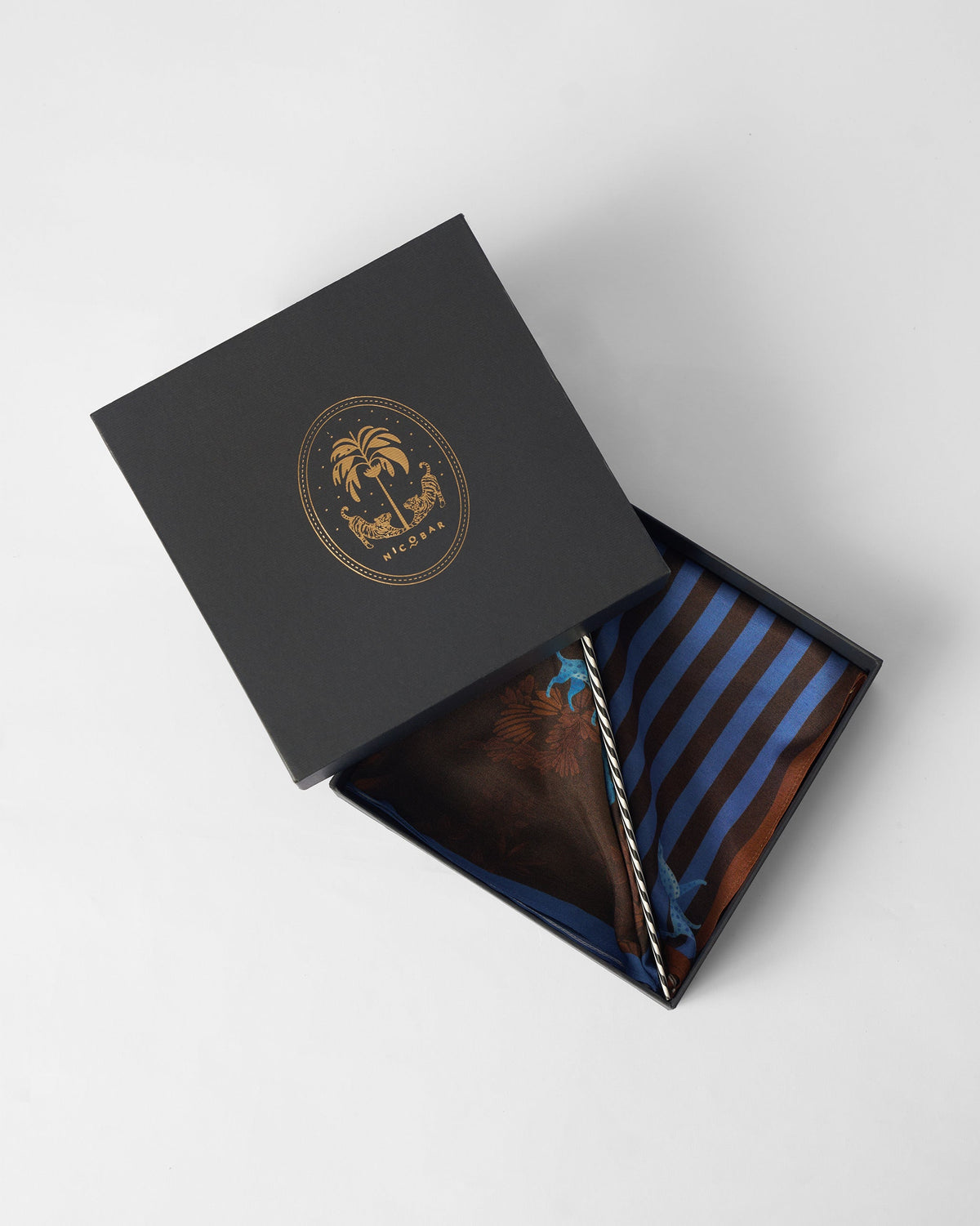 Stripey Tiger Pocket Square- Set Of 2 - Brown And Blue
