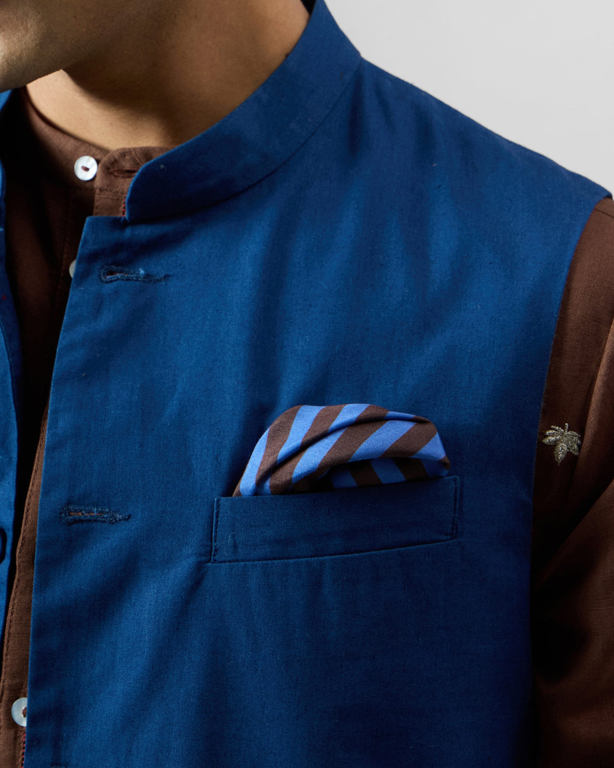 Stripey Tiger Pocket Square- Set Of 2 - Brown And Blue