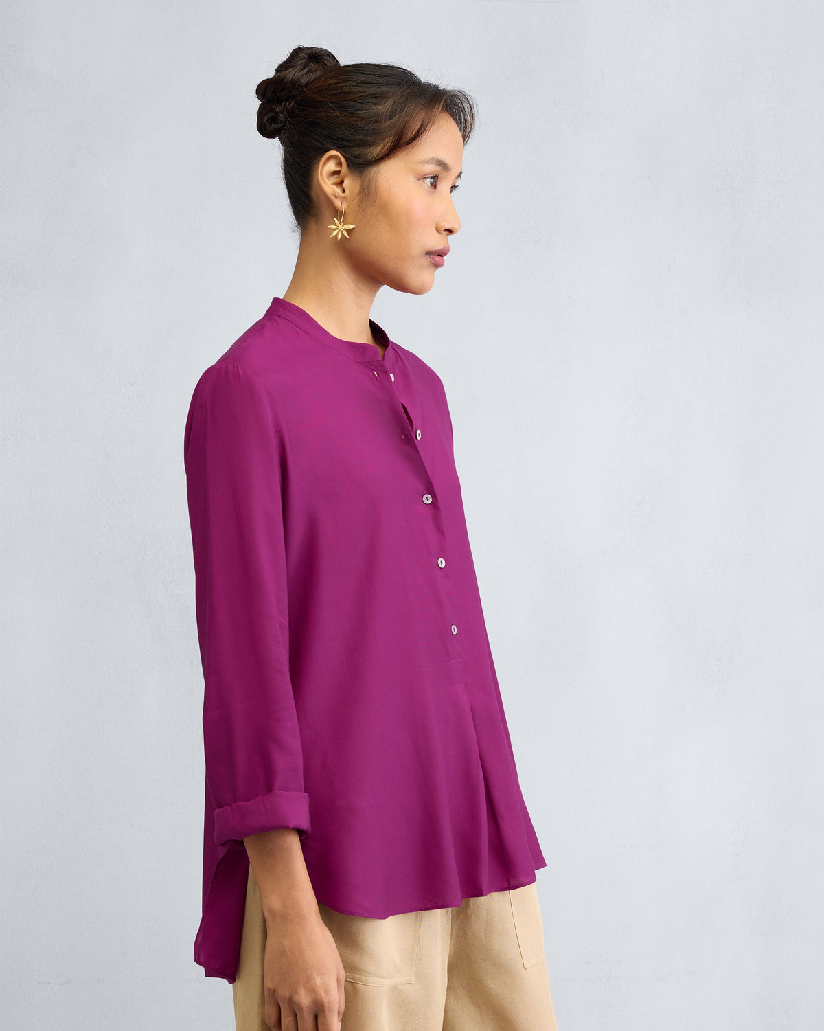 Mandarin Collar Top - Mulberry