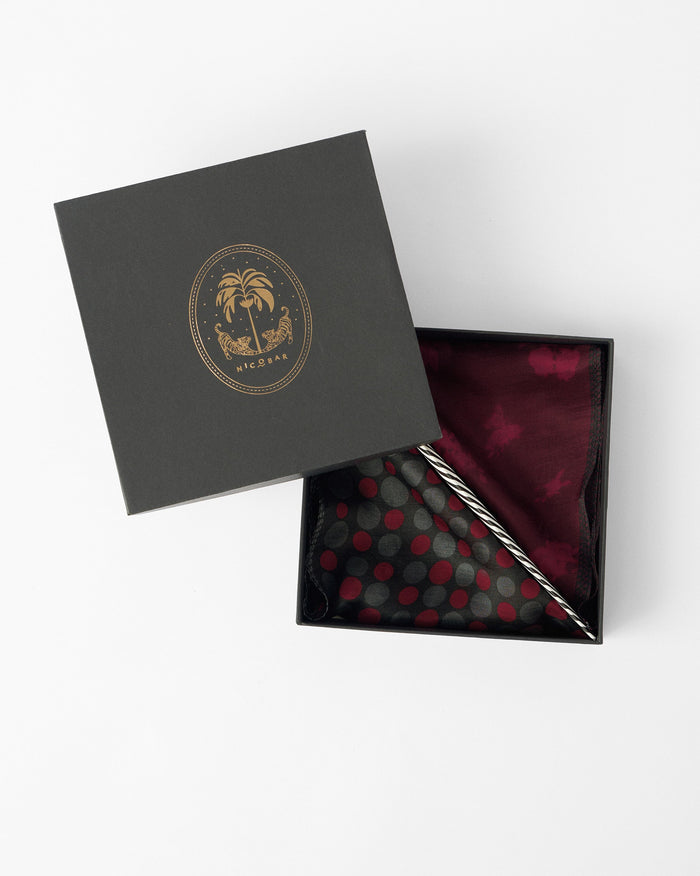 Scarlet Bloom Pocket Sqaures - Maroon & Black