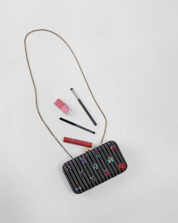 Martini Clutch - Black Embroidered