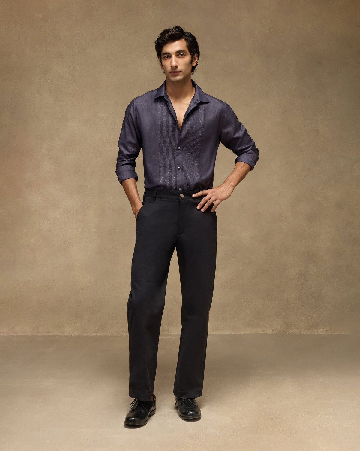 Afterglow Shirt - Zari Embroidered Tussar Silk Classic Fit