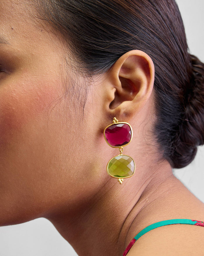 Nadi Earrings - Pink & Green