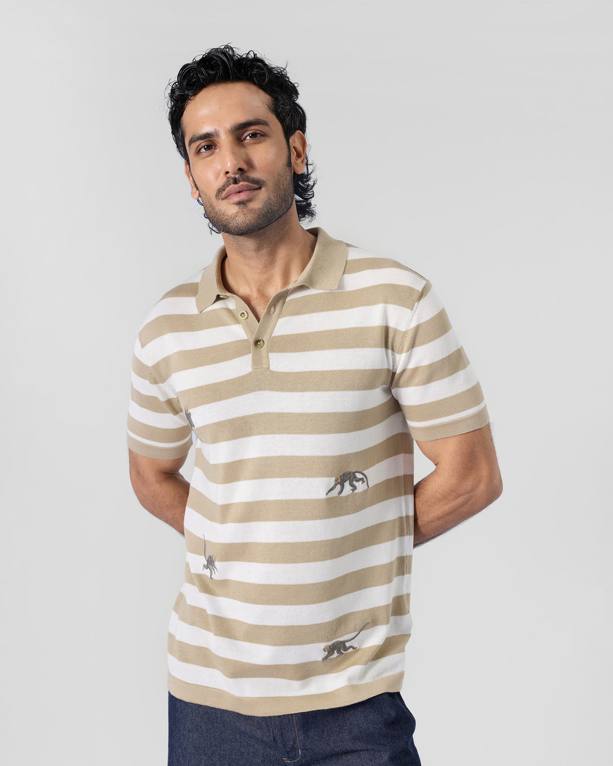 Macaque Polo T-Shirt - Ivory & Sand