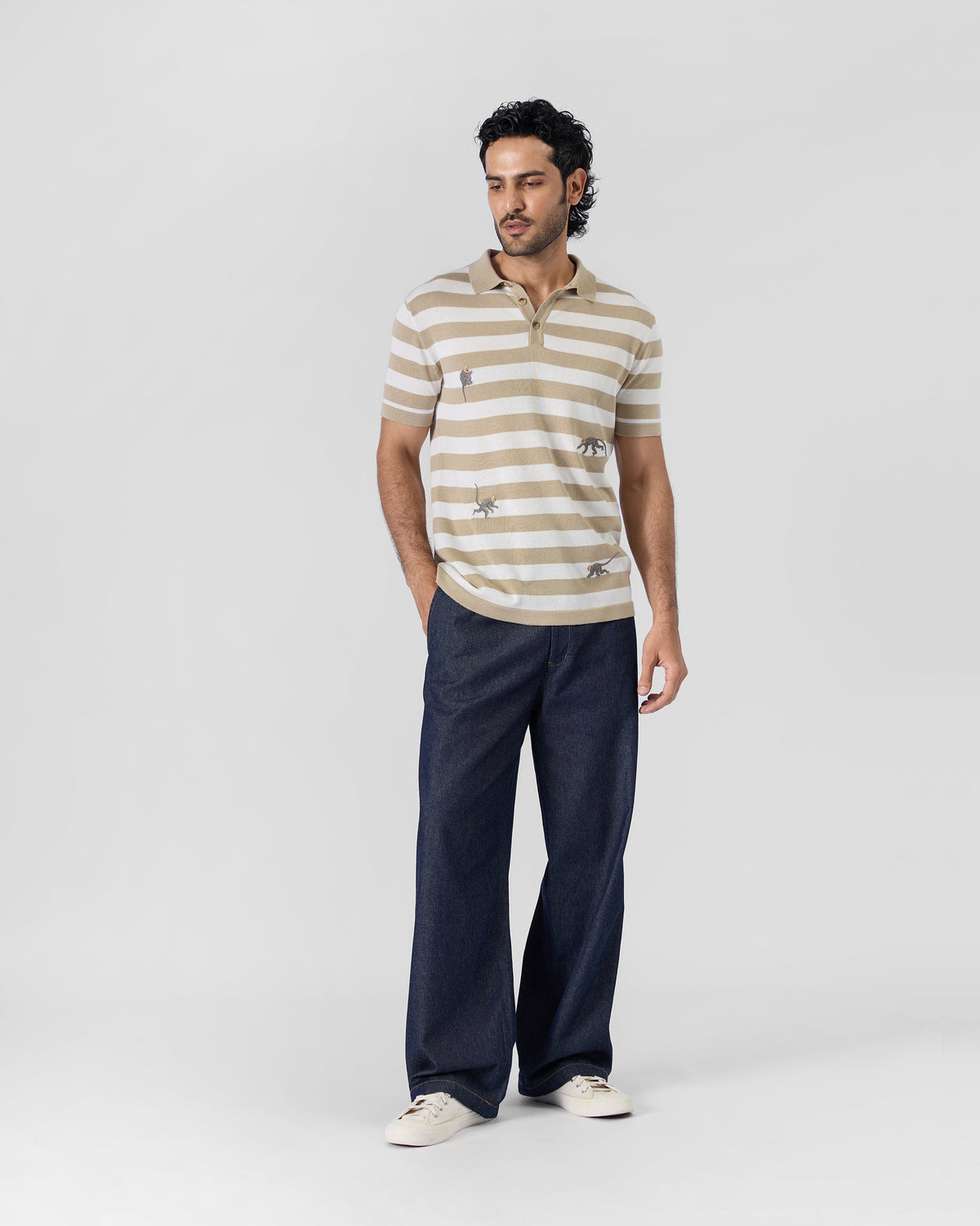 Macaque Polo T-Shirt - Ivory & Sand