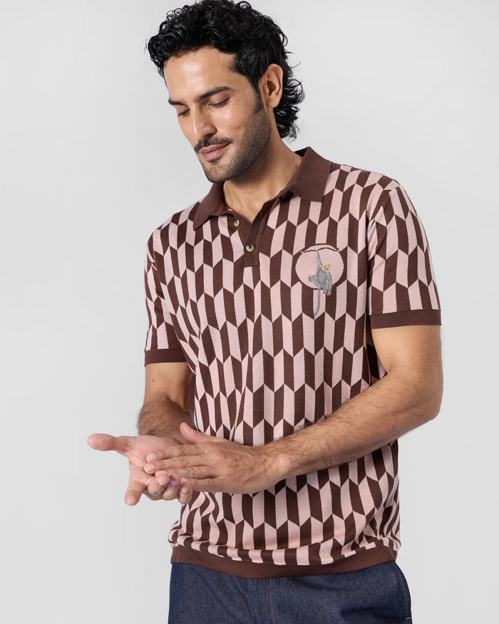 Langur Polo T-Shirt - Brown & Pink