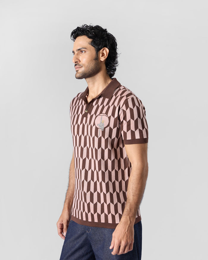 Langur Polo T-Shirt - Brown & Pink